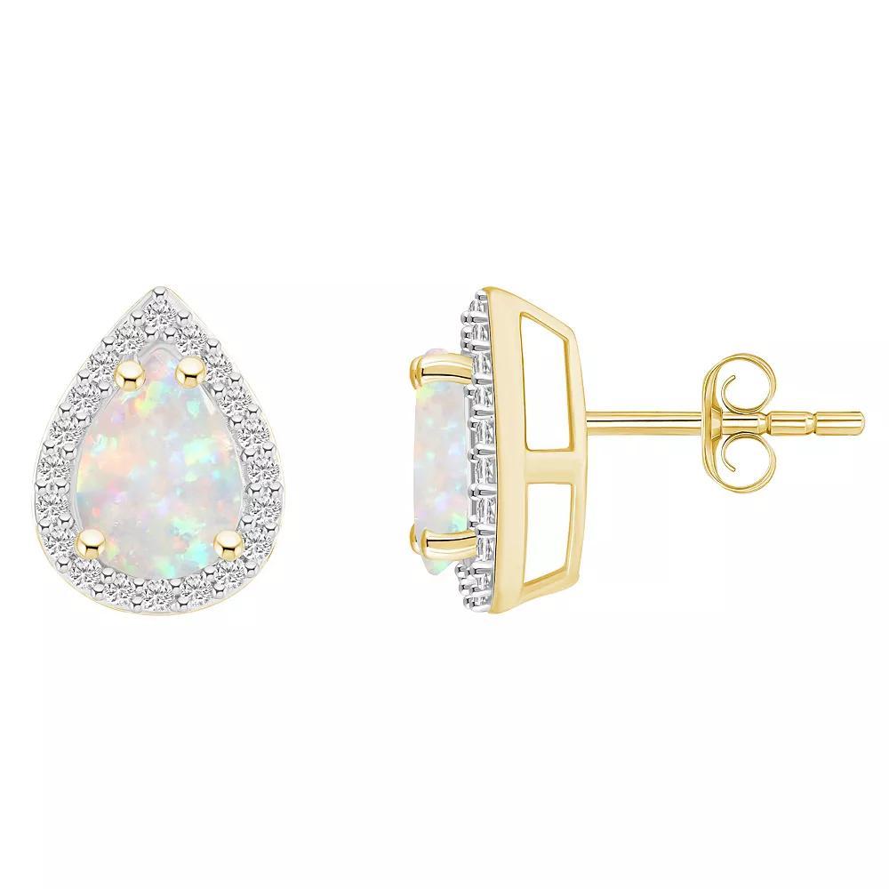 Celebration Gems 10k Gold Pear Shape Gemstone & Lab-Created White Sapphire Halo Stud Earrings, Women's Product Image