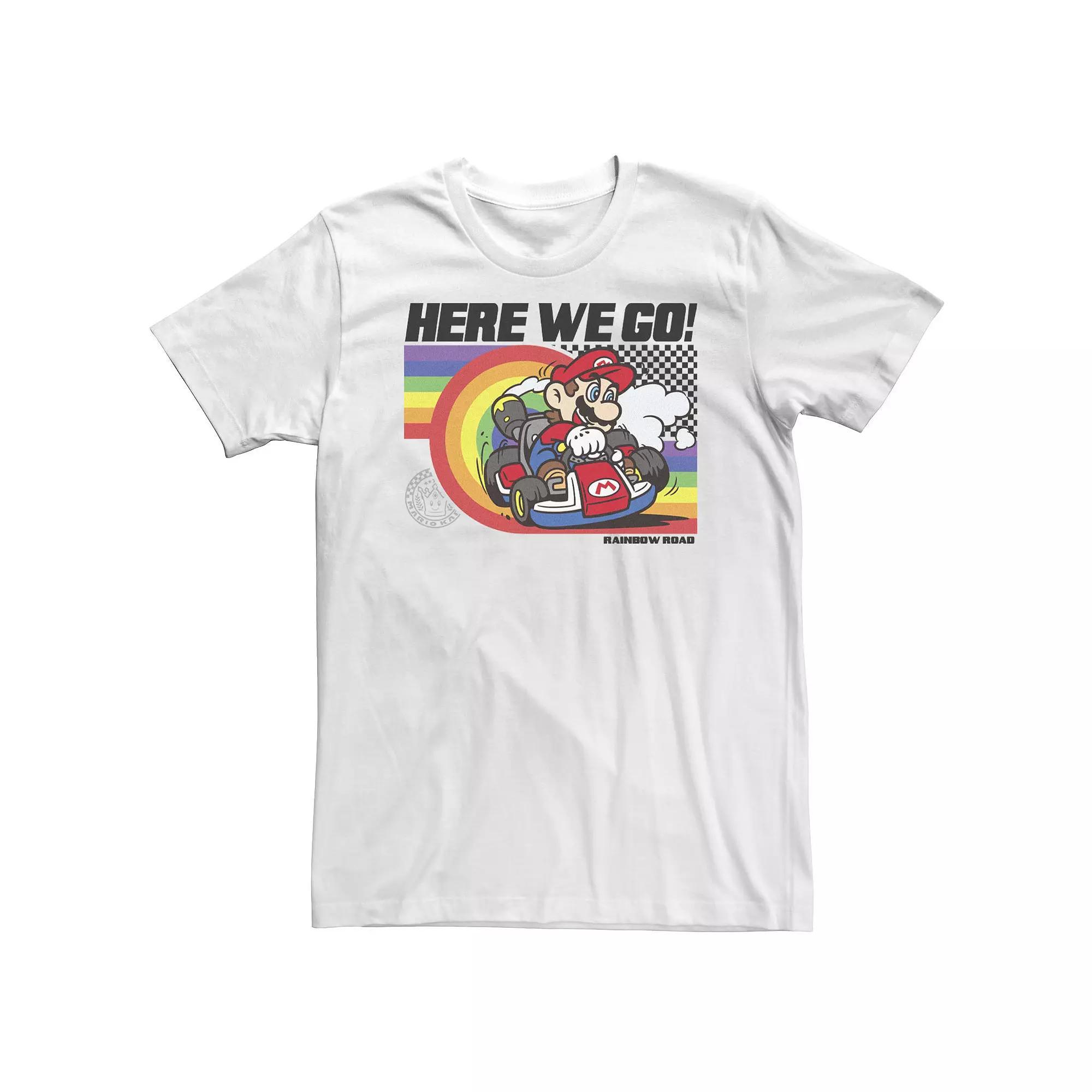 Big & Tall Mario Kart Pride Rainbow Road Here We Go Tee, Men's, Size: XL Tall, White Product Image