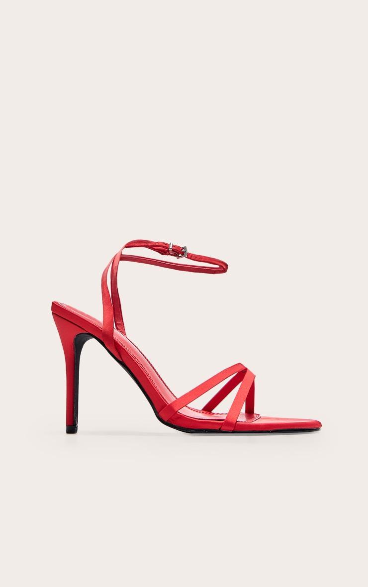 Red Satin Round Toe Cross Over Strap Barely There Heeled Sandals Product Image