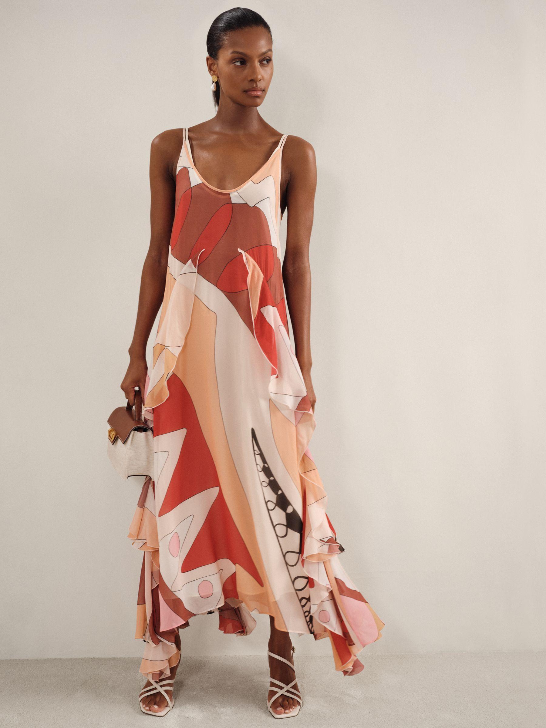 Petite Cotton Craft-Stitch Shirred Midi Dress in Khaki Product Image