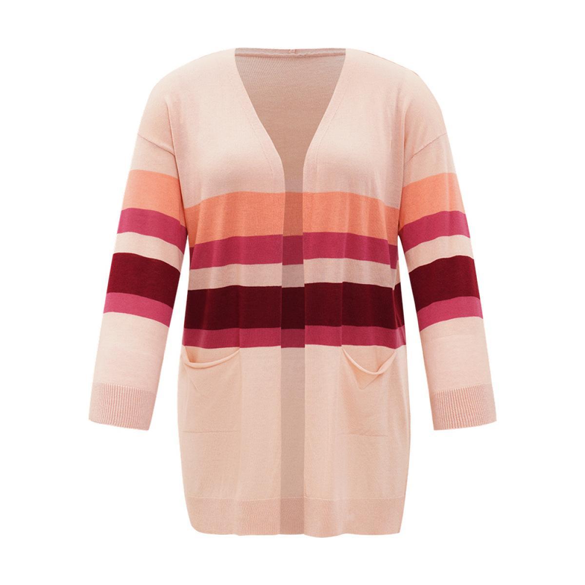 Plus Size Supersoft Essentials Colorblock Open Front Tunic Pocket Cardigan DustyPink Women Casual Loose Long Sleeve Everyday Cardigans BloomChic 10/M Product Image