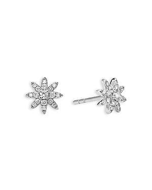 Womens Petite Starburst Stud Earrings in 18K White Gold with Diamonds, 7.5MM Product Image