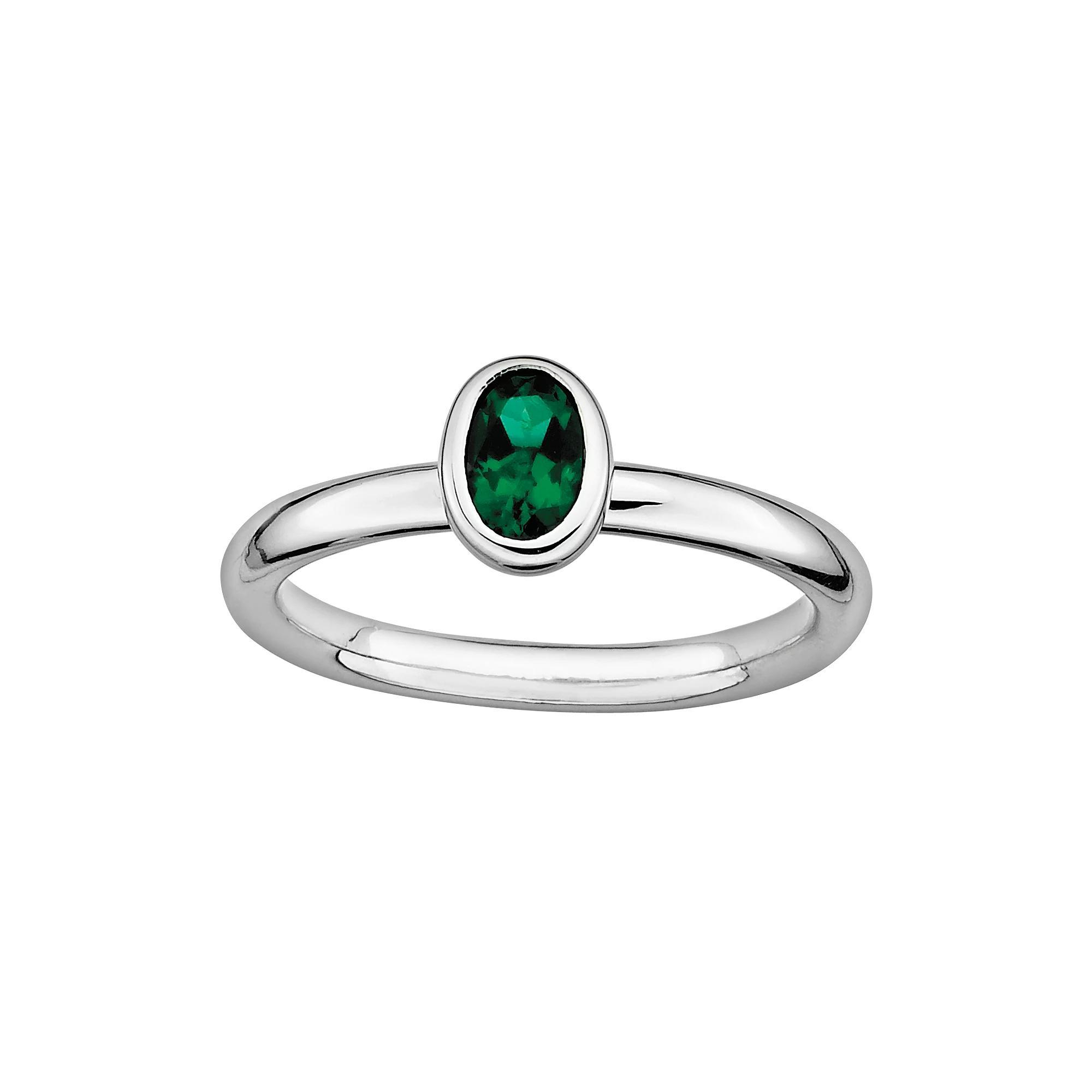 Stacks & Stones Sterling Silver Lab-Created Emerald Stack Ring, Women's, Size: 9 Product Image