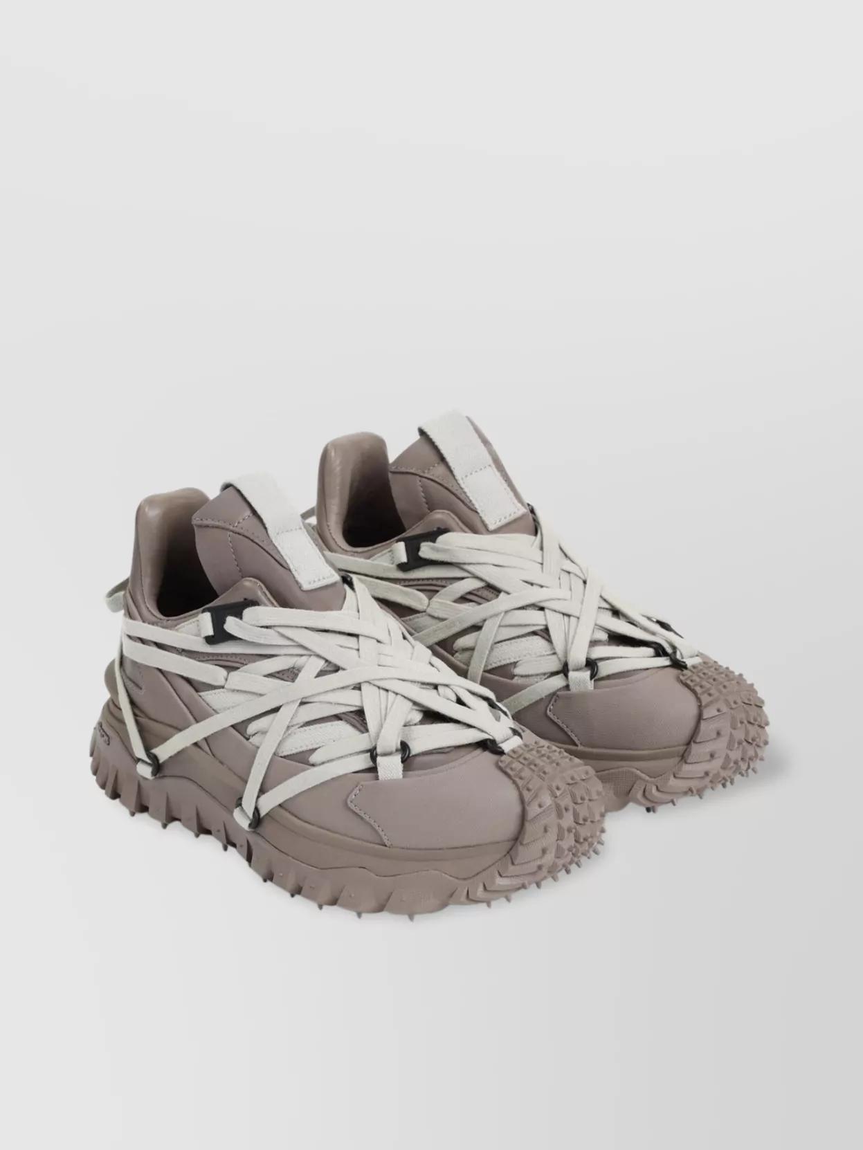 MONCLER Brown Lace Up Sneakers In Grey Product Image