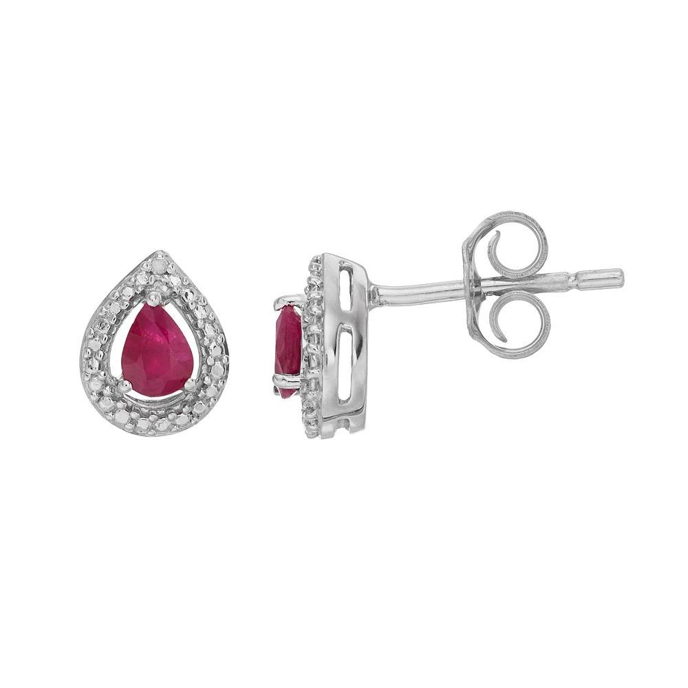Sterling Silver Diamond Accent & Ruby Earrings, Women's, Silver Tone Product Image