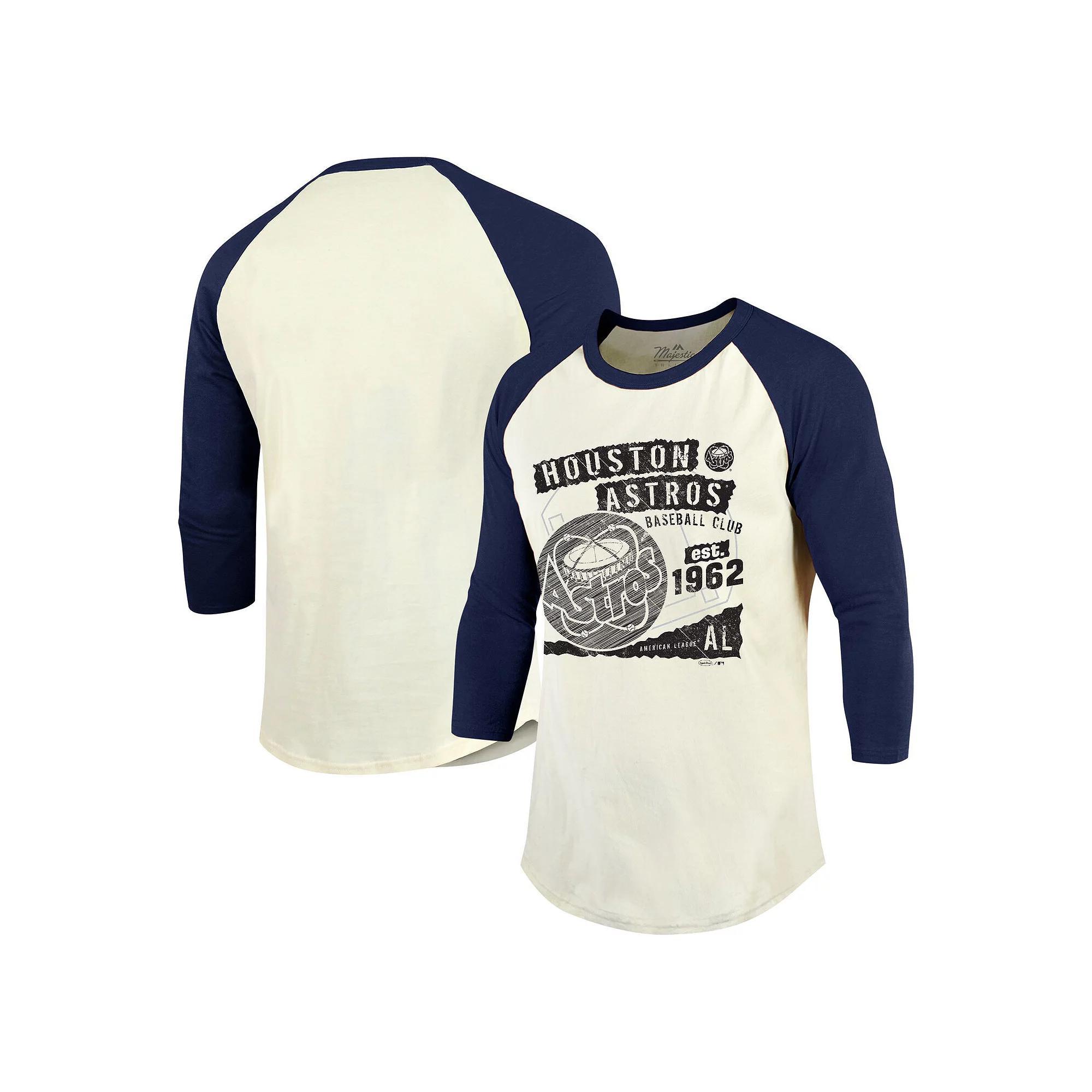 Men's Majestic Threads Cream/Navy Houston Astros Raglan 3/4-Sleeve T-Shirt, Size: Medium, Beige Product Image