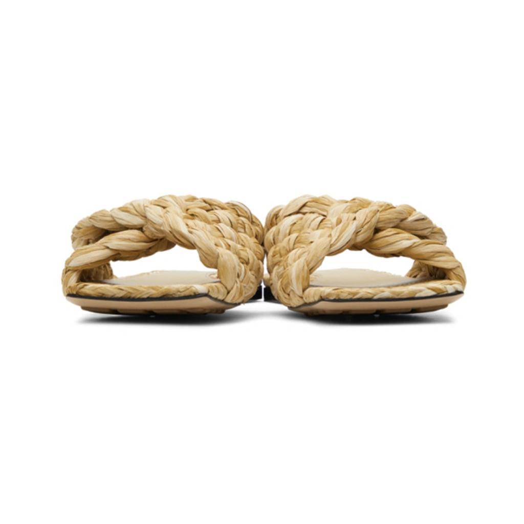 Beige Raffia Stretch Flat Sandals In Brown Product Image