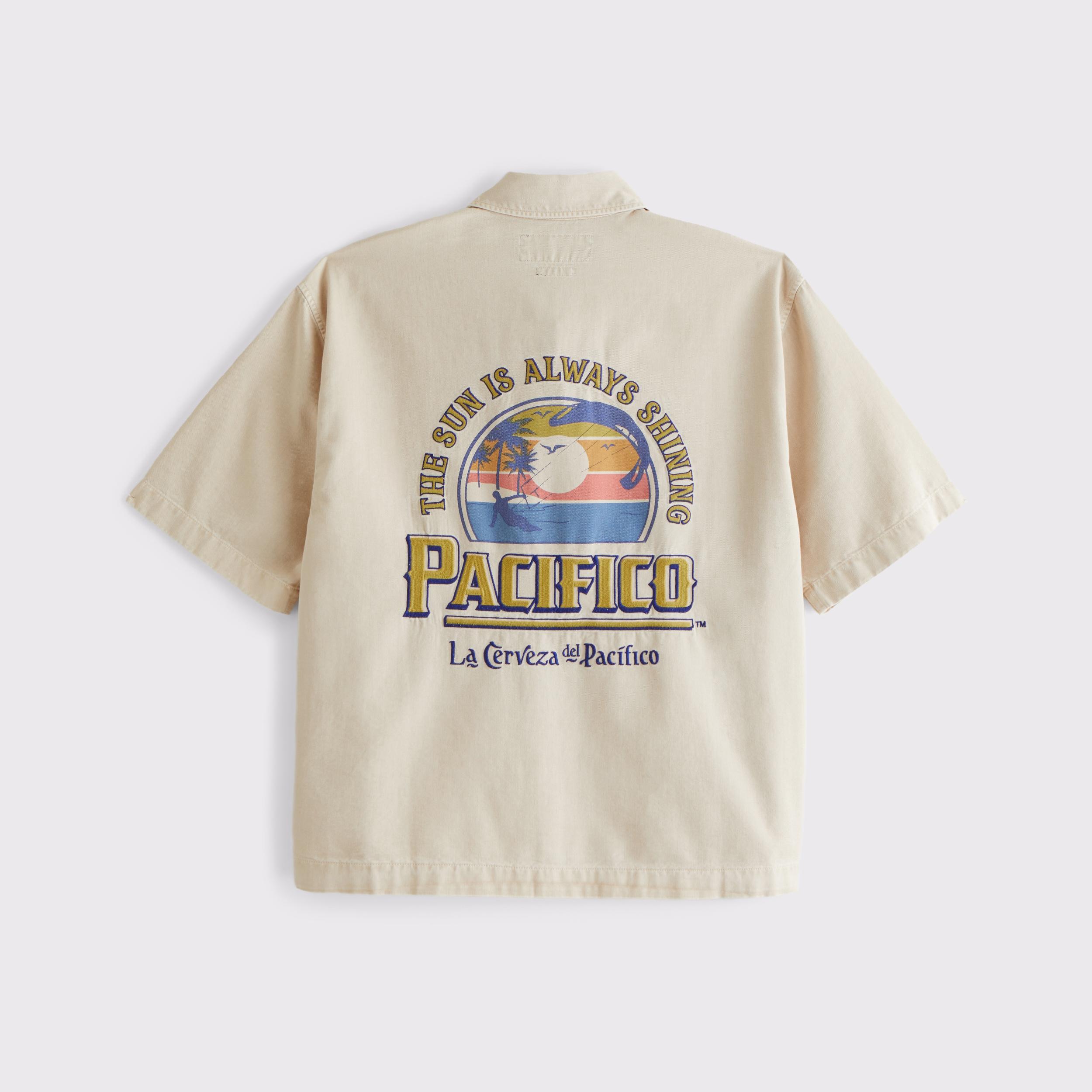 Short-Sleeve Cropped Modelo Workwear Button-Up Shirt Product Image