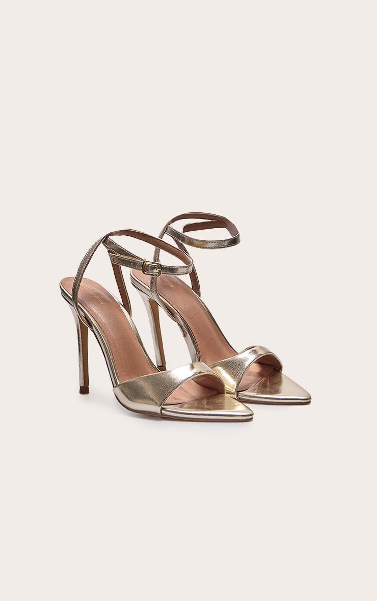 Gold PU Point Toe High Stiletto Heeled Sandals Product Image