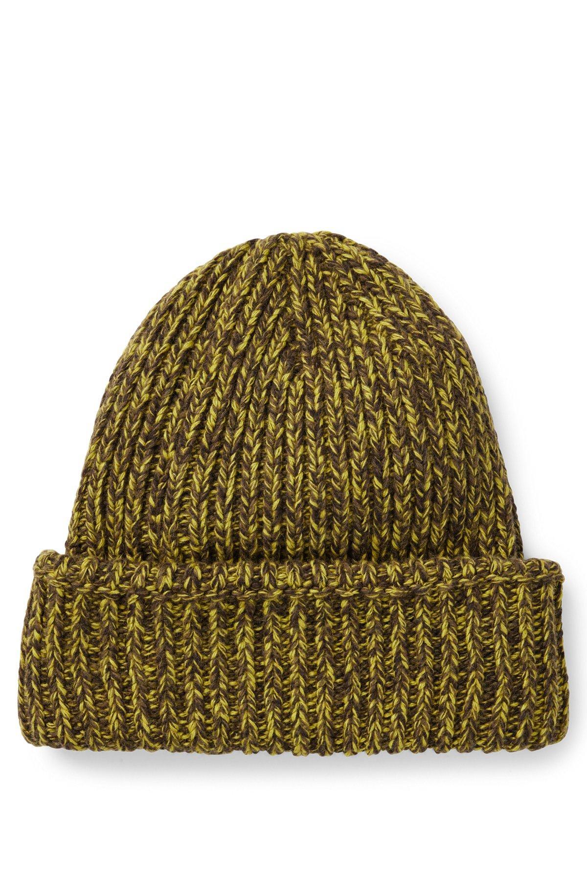 Chunky-knit beanie hat with faux-leather logo plaque Product Image