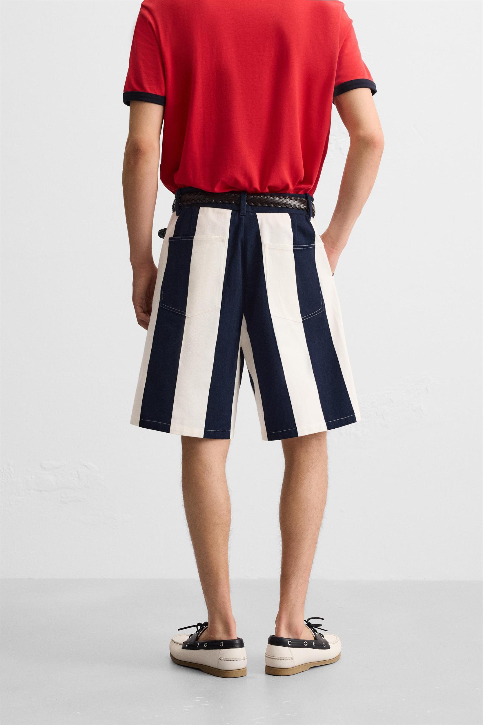 PLEATED STRIPED SHORTS Product Image