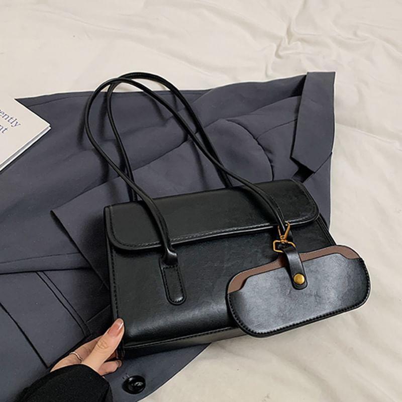 Faux Leather Flap Tote Bag With Card Holder Product Image