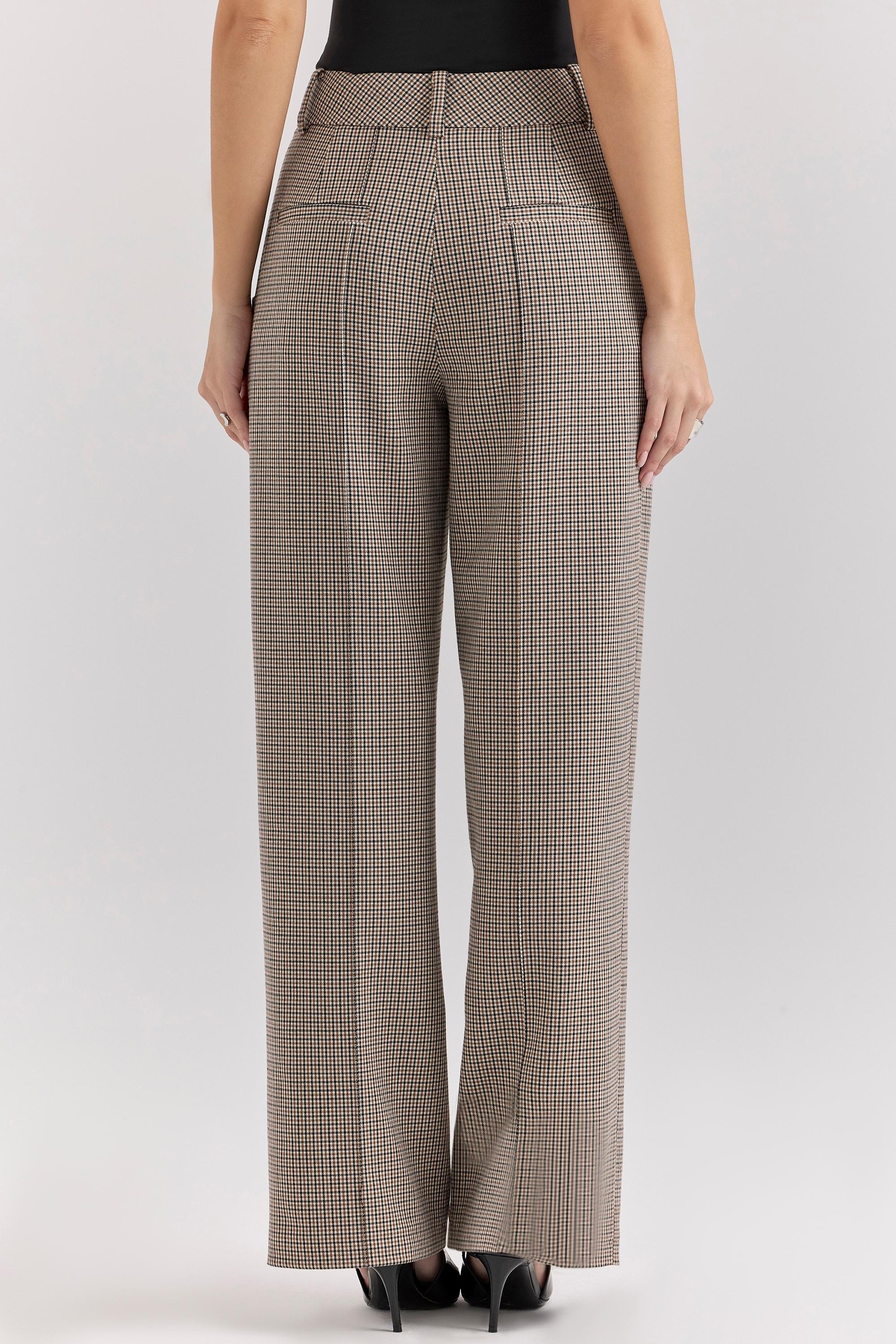 Hayden Brown Puppytooth Wide Leg High Waist Tailored Trousers Product Image