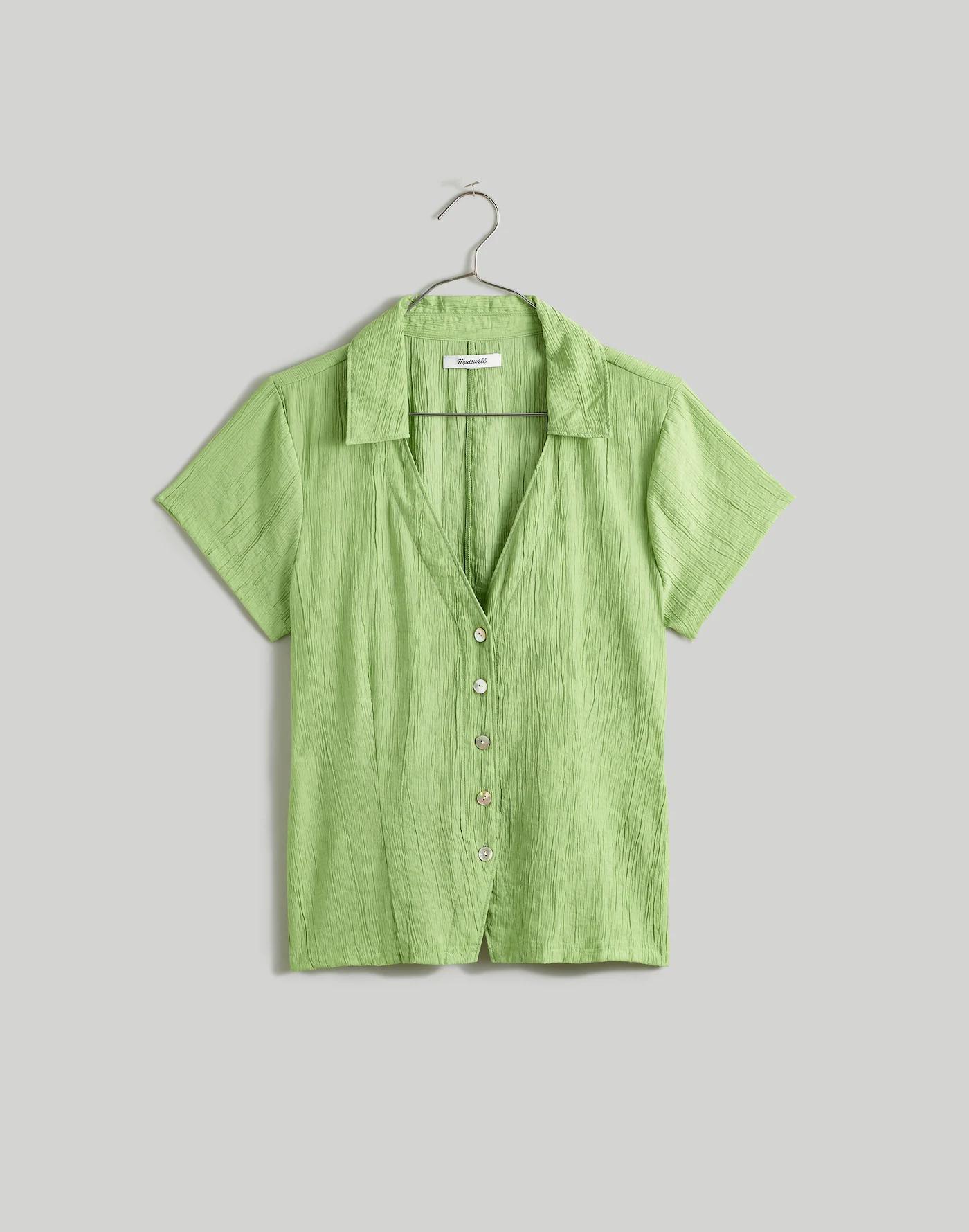 Notched V-Neck Button-Up Top Product Image