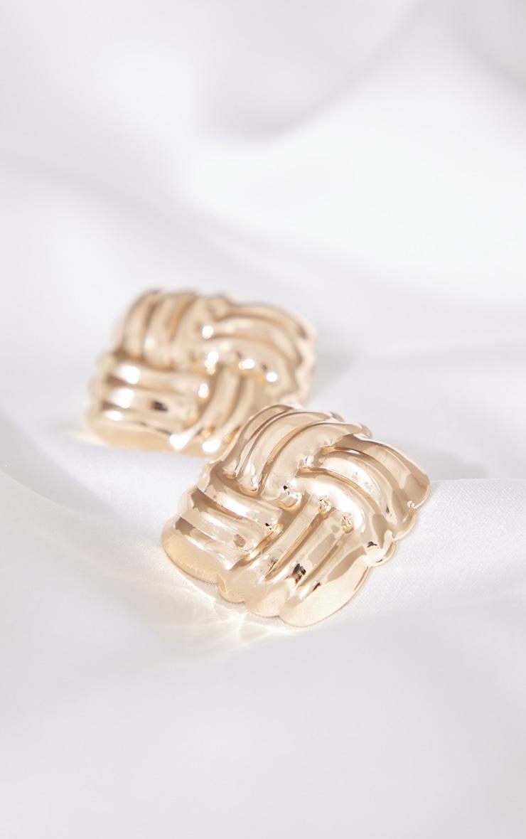 Gold Large Quilted Stud Earrings Product Image