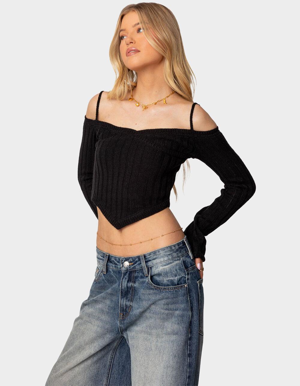 EDIKTED Triangle Hem Off Shoulder Sweater Product Image