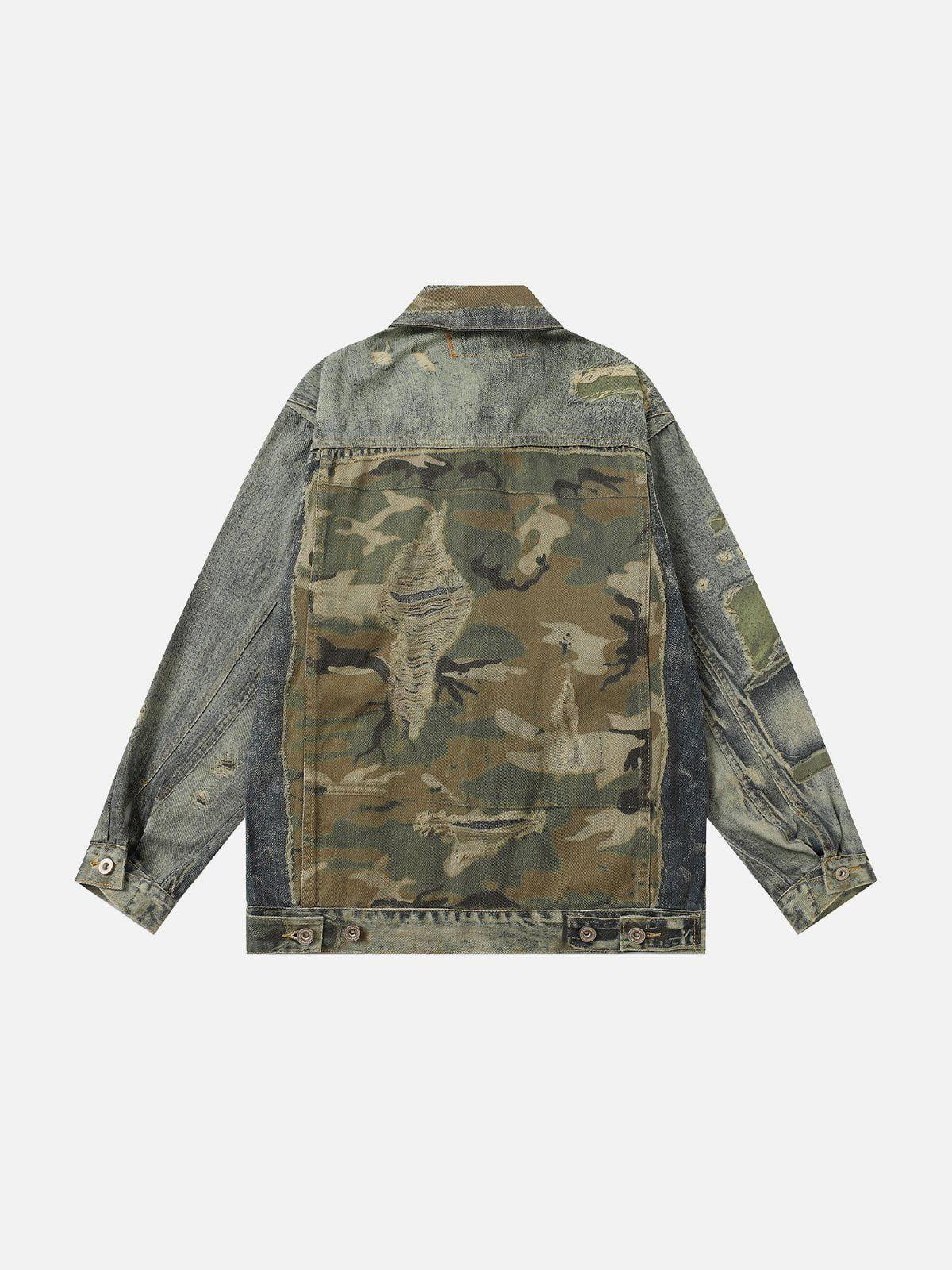 Aelfric Eden Camouflage Distressed Graphic Denim Jacket Product Image