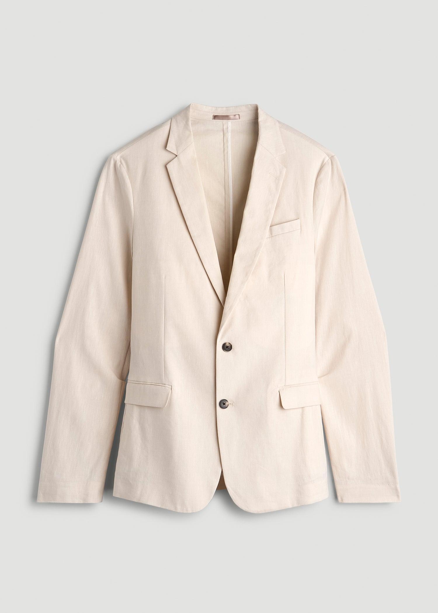 Stretch Linen Blazer for Tall Men in Light Beige Linen Male Product Image