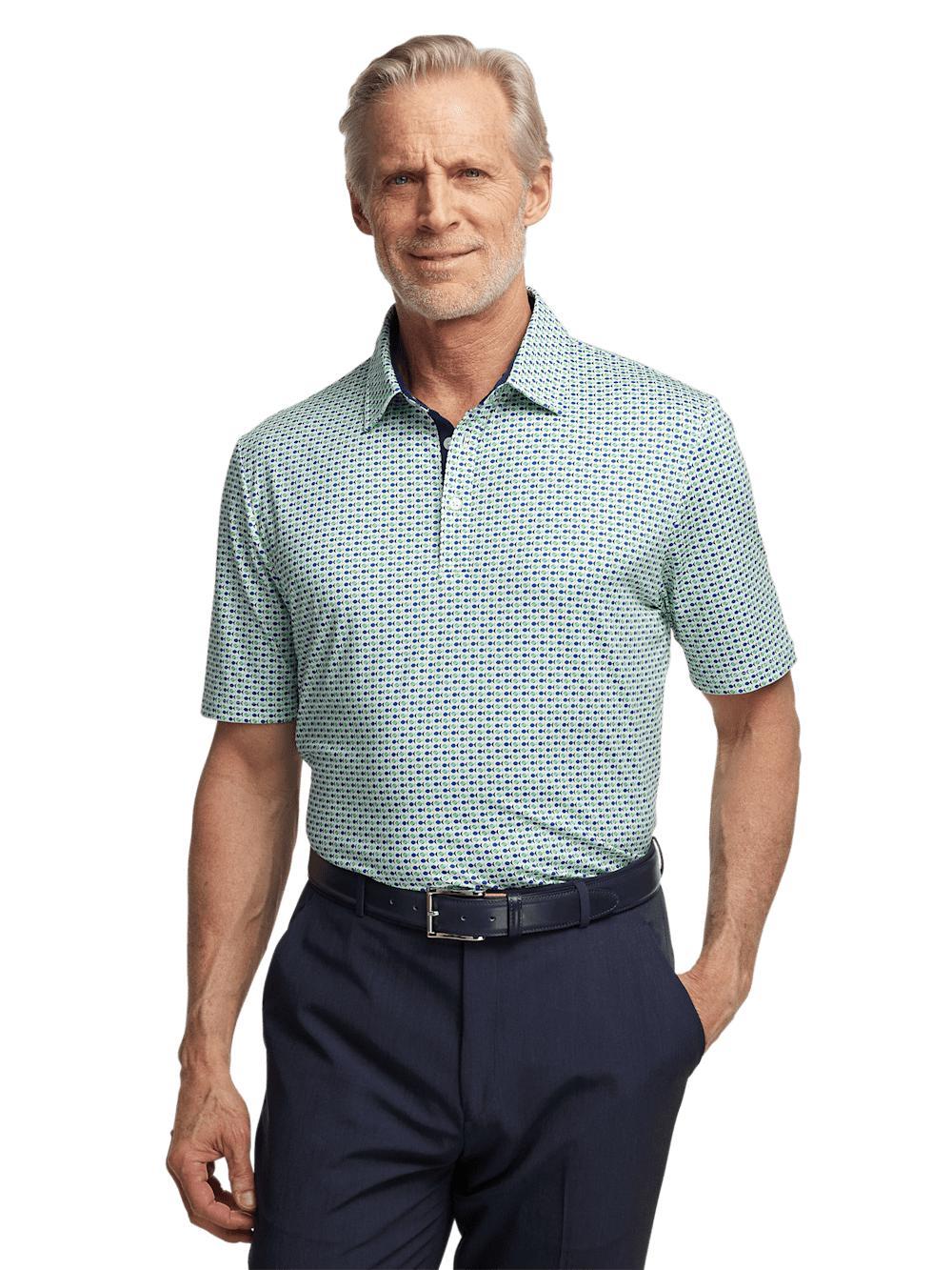 Performance Blend Three Button Polo - Navy/green Product Image