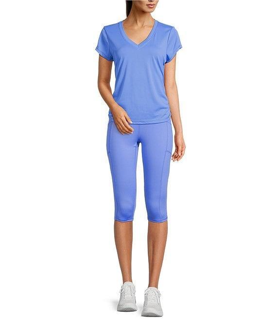 DKNY Sport by Donna Karan V Neck Short Sleeve Tech Ruched Side Seam Tee Product Image