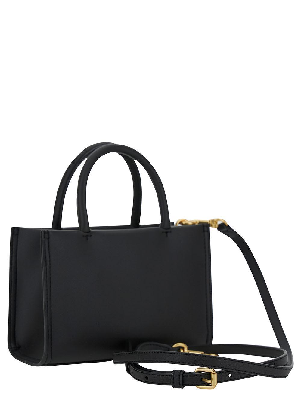 'mini Ella' Black Tote Bag With Embossed Logo In Eco-leather Woman Product Image