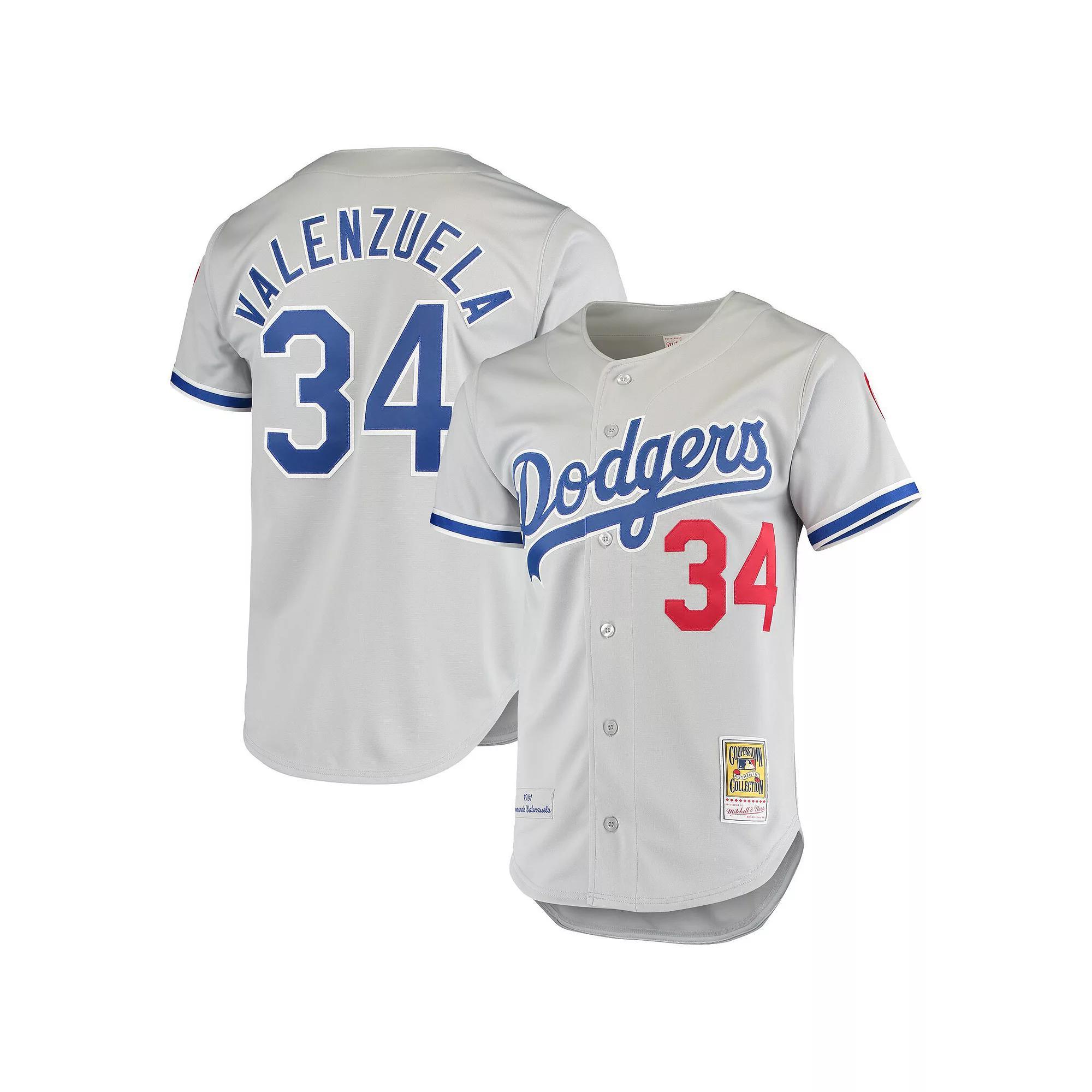 Men's Mitchell & Ness Fernando Valenzuela Gray Los Angeles Dodgers Road 1981 Cooperstown Collection Authentic Jersey, Size: 52, Grey Product Image