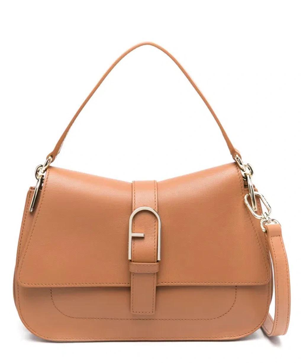 FURLA Flow Leather Shoulder Bag In Brown Product Image