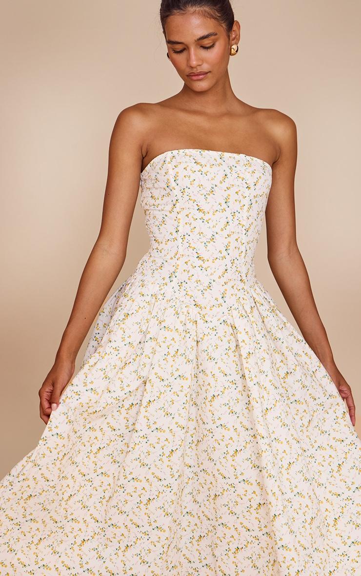 Yellow Ditsy Printed Bandeau Skater Midaxi Dress Product Image
