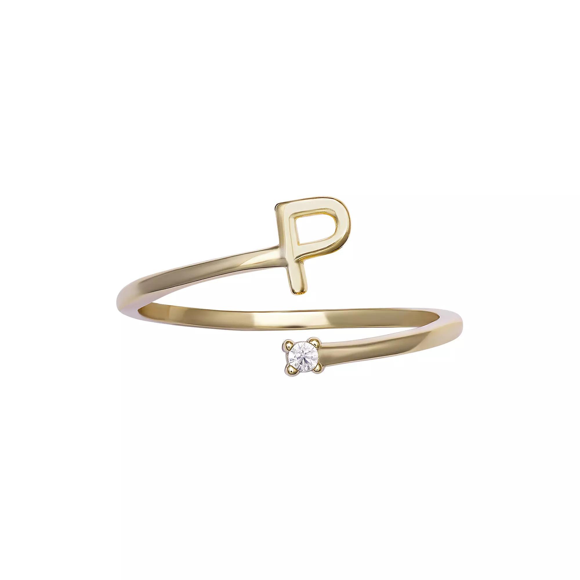 PRIMROSE Sterling Silver Cubic Zirconia Initial Bypass Band Ring, Womens Gold Tone K Product Image