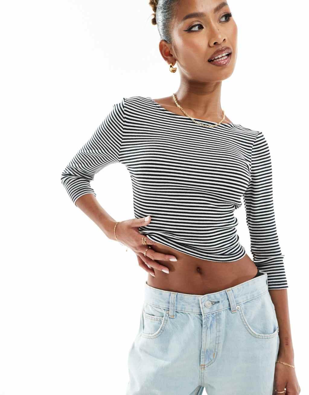 ASOS DESIGN top with open twist back in stripe Product Image