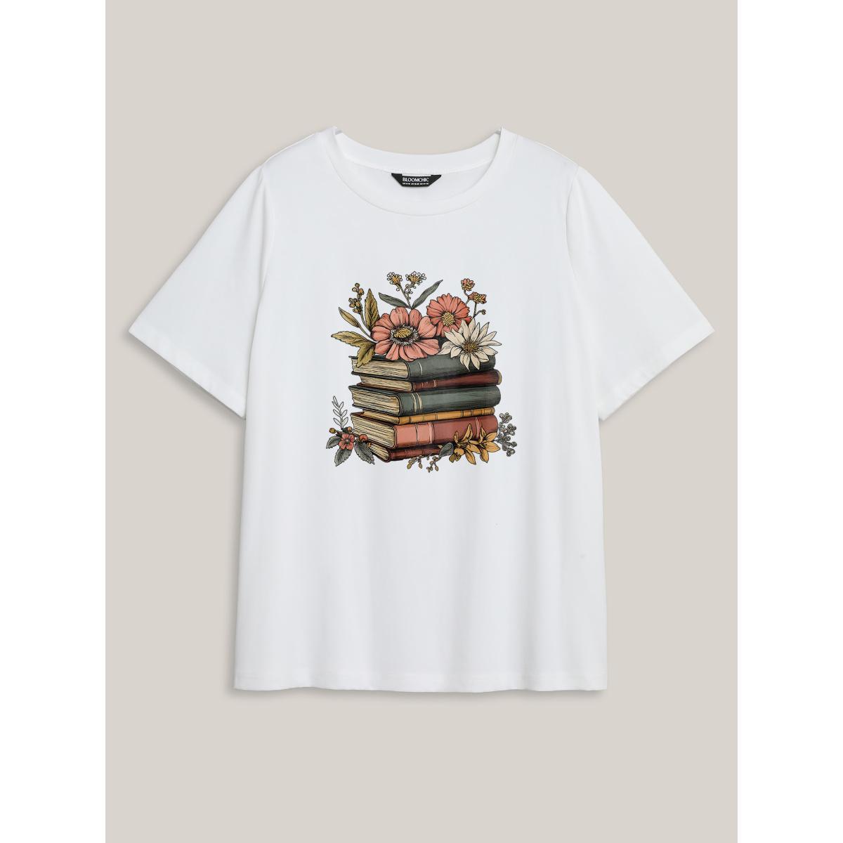 Plus Size Giraffe Print Round Neck T-Shirt Originalwhite Women Non Animals Round Neck Everyday-Casual T-shirts BloomChic 10/M Product Image