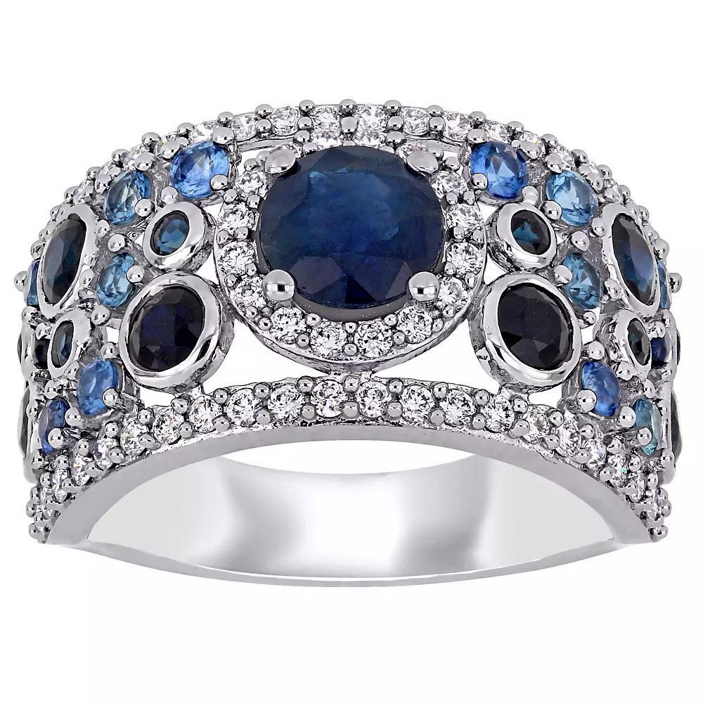 Stella Grace 14k White Gold Blue Sapphire & 1/2 Carat T.W. Diamond Halo Cluster Ring, Women's, Size: 8 Product Image