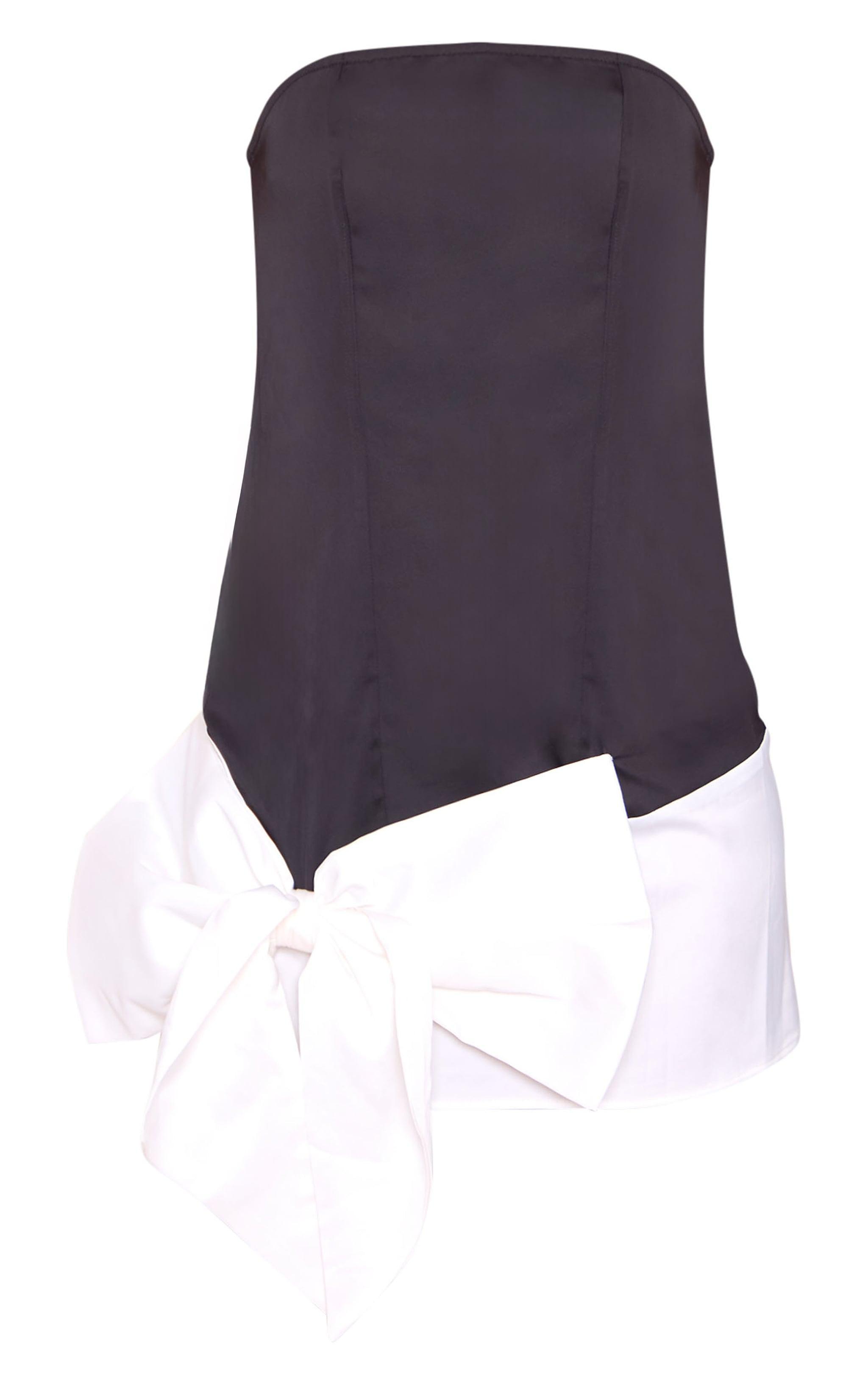 Black Satin Bandeau Bow Hem Mini Dress Product Image