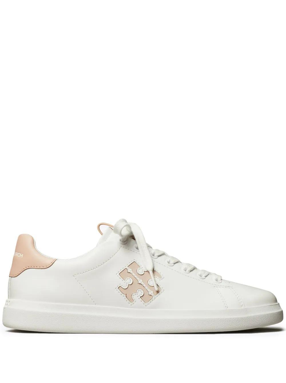 TORY BURCH Double T Howell Low-top Leather Sneakers In White Shell Pink Product Image