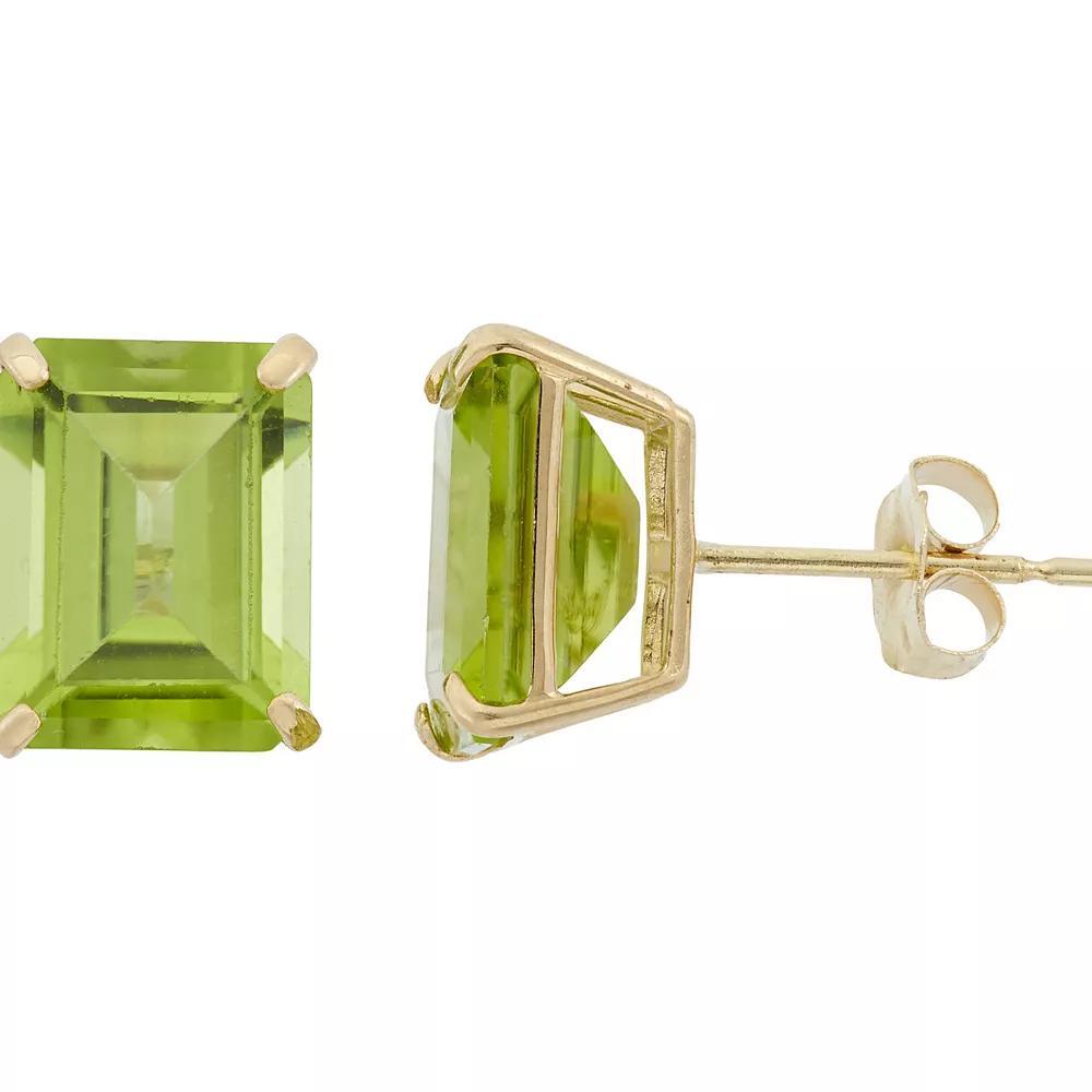 Designs by Gioelli 10k Gold Peridot Emerald Cut Solitaire Stud Earrings, Women's, 10k Goold Product Image