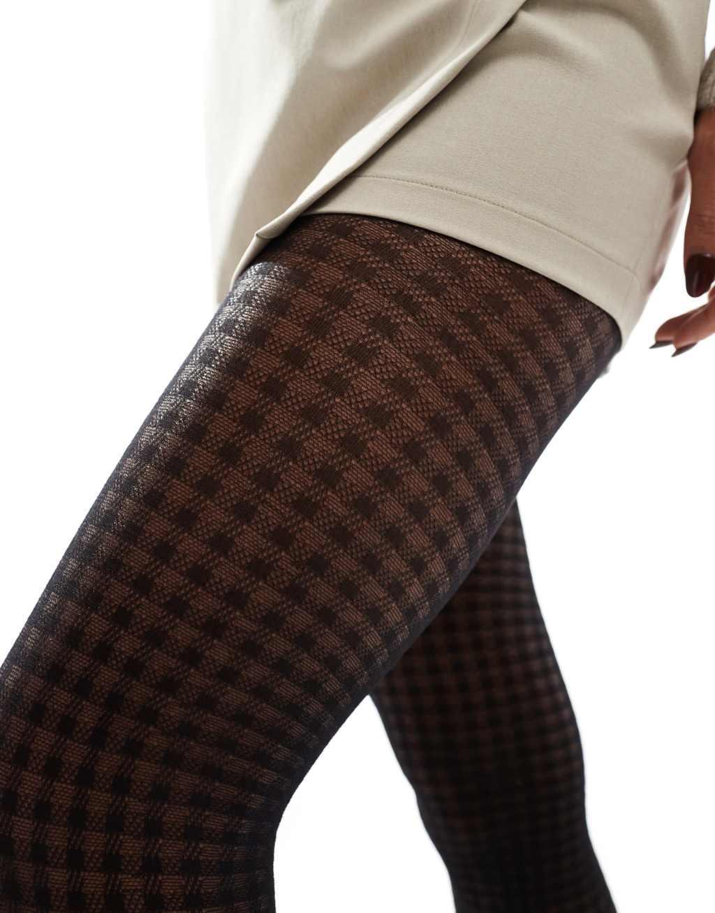 ASOS DESIGN houndstooth tights in black Product Image