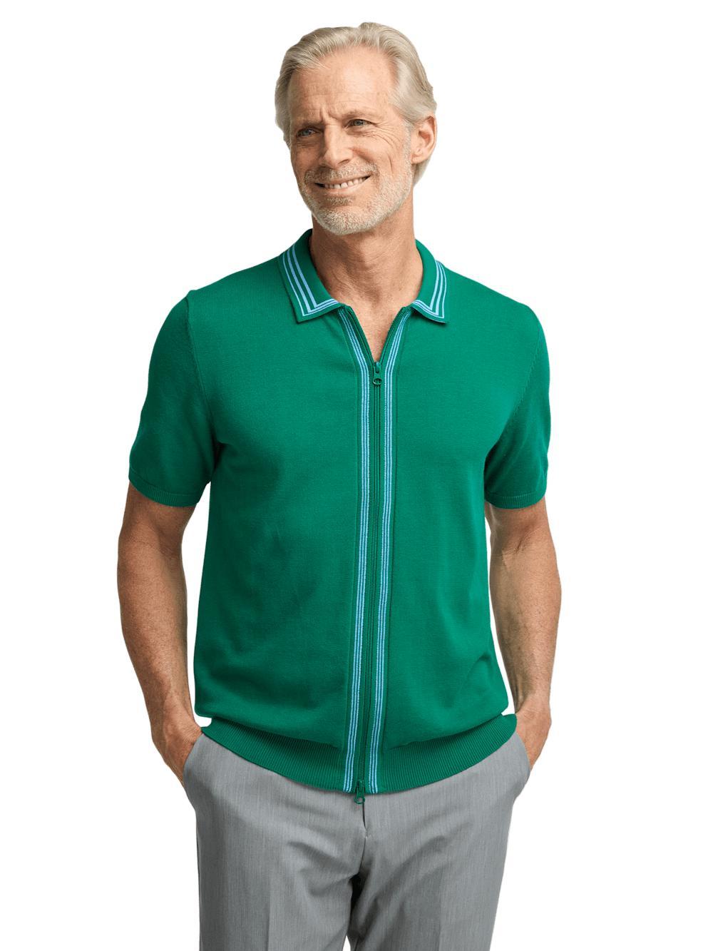 Cotton Full Zip Polo - Green Product Image