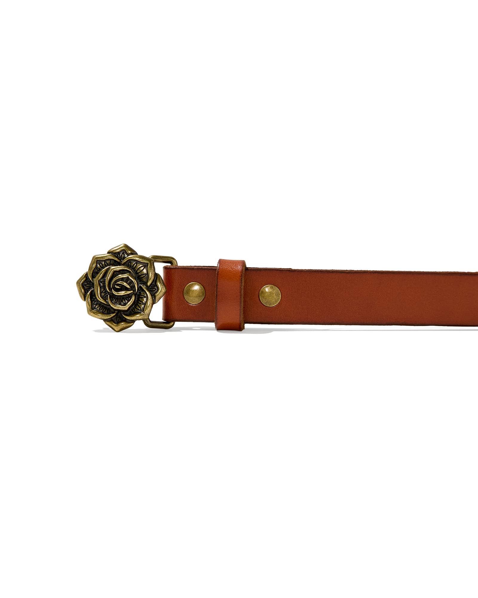 Rose Buckle Belt in Tan Leather Product Image