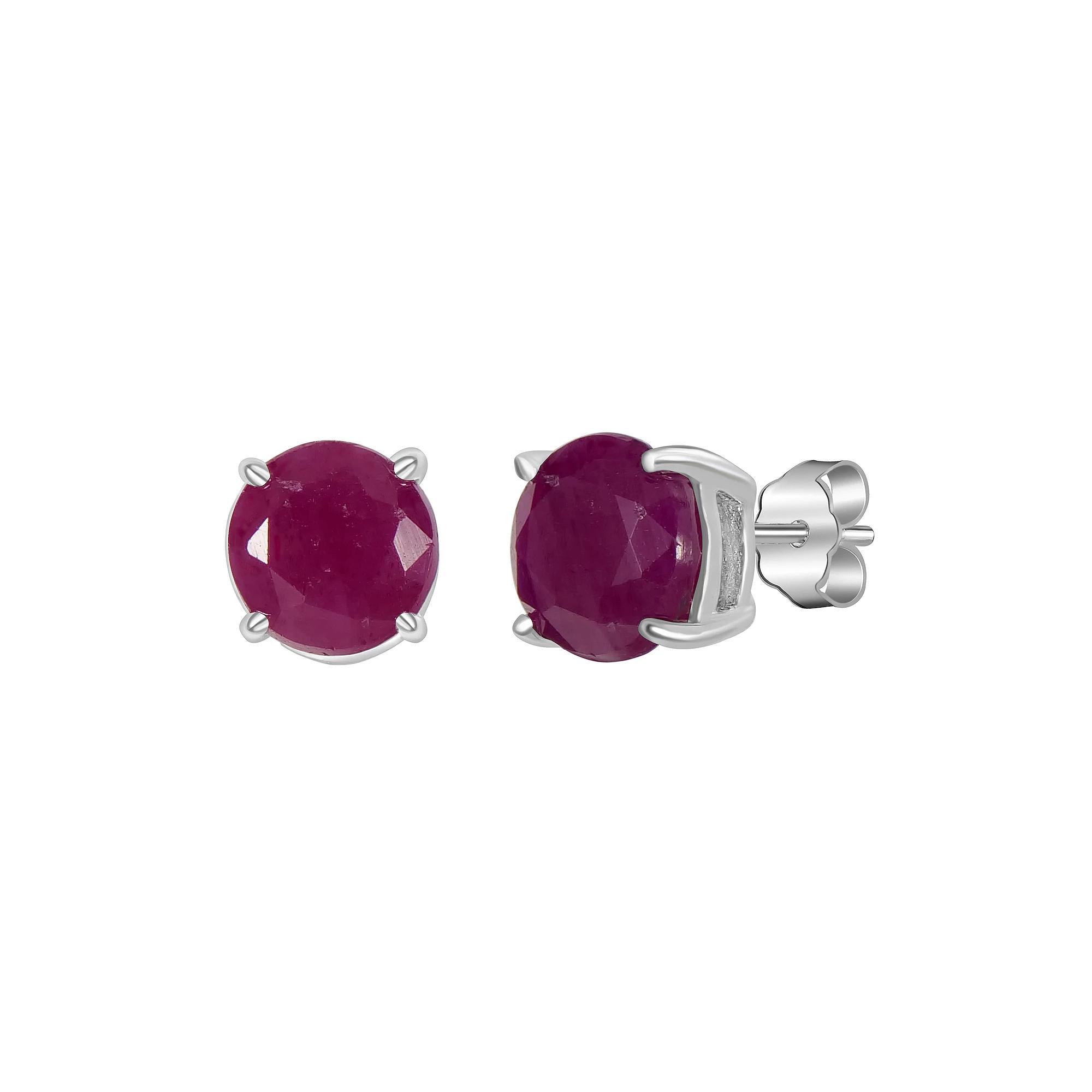 Celebration Gems 10k White Gold Round Lab-Created Gemstone Cluster Stud Earrings, Women's, Created Red Product Image