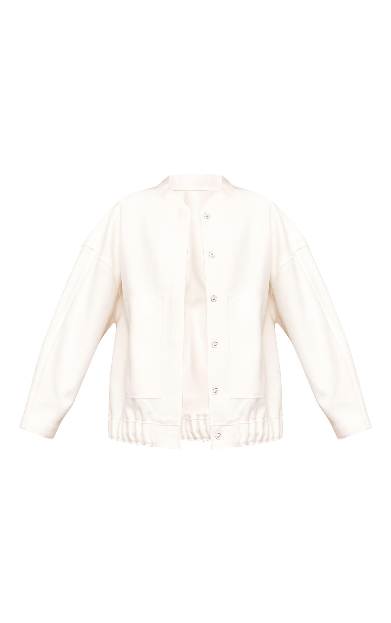 Cream Wool Look Longline Bomber Jacket Product Image