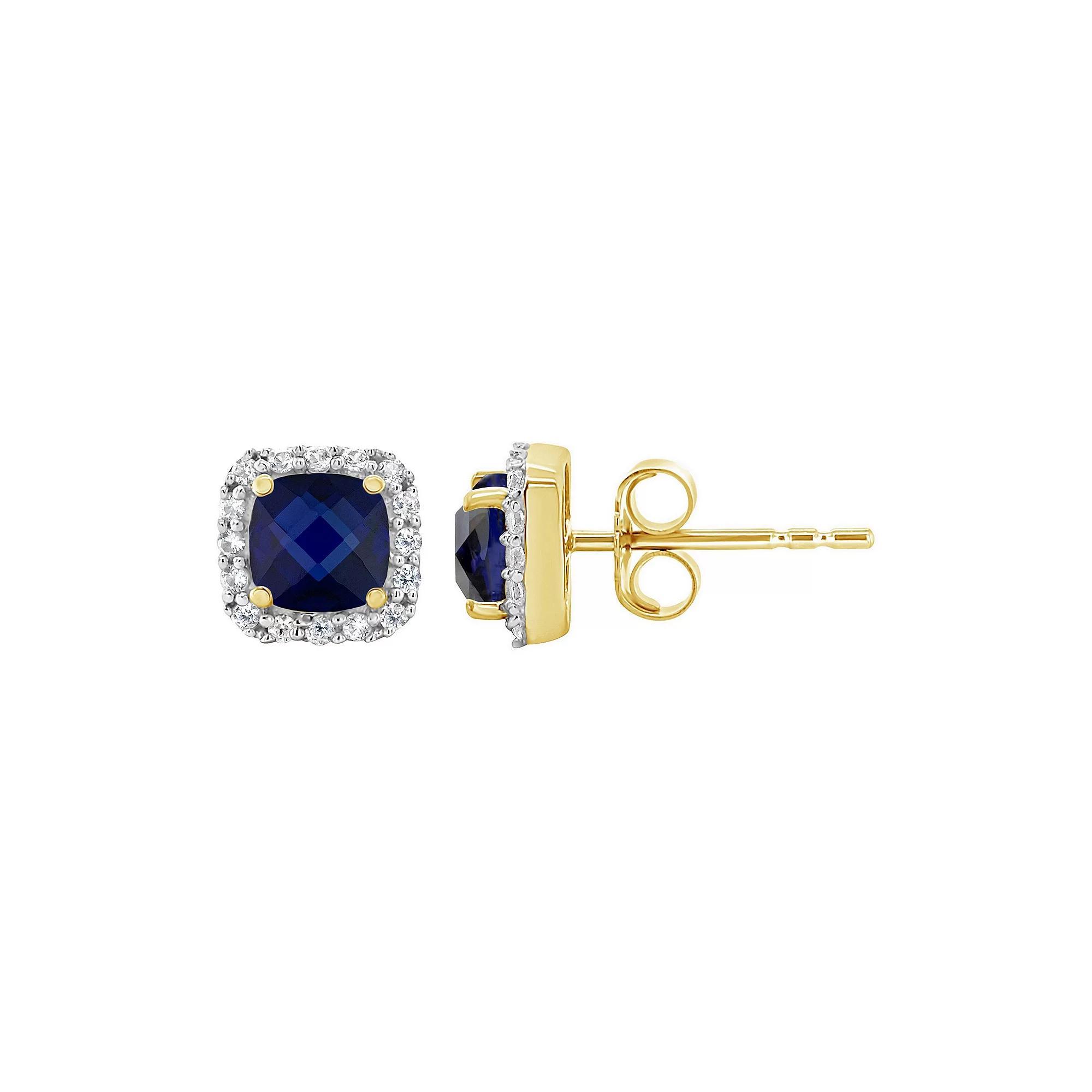 Celebration Gems 10K Yellow Gold 5mm Cushion Earrings, Women's, Purple Product Image