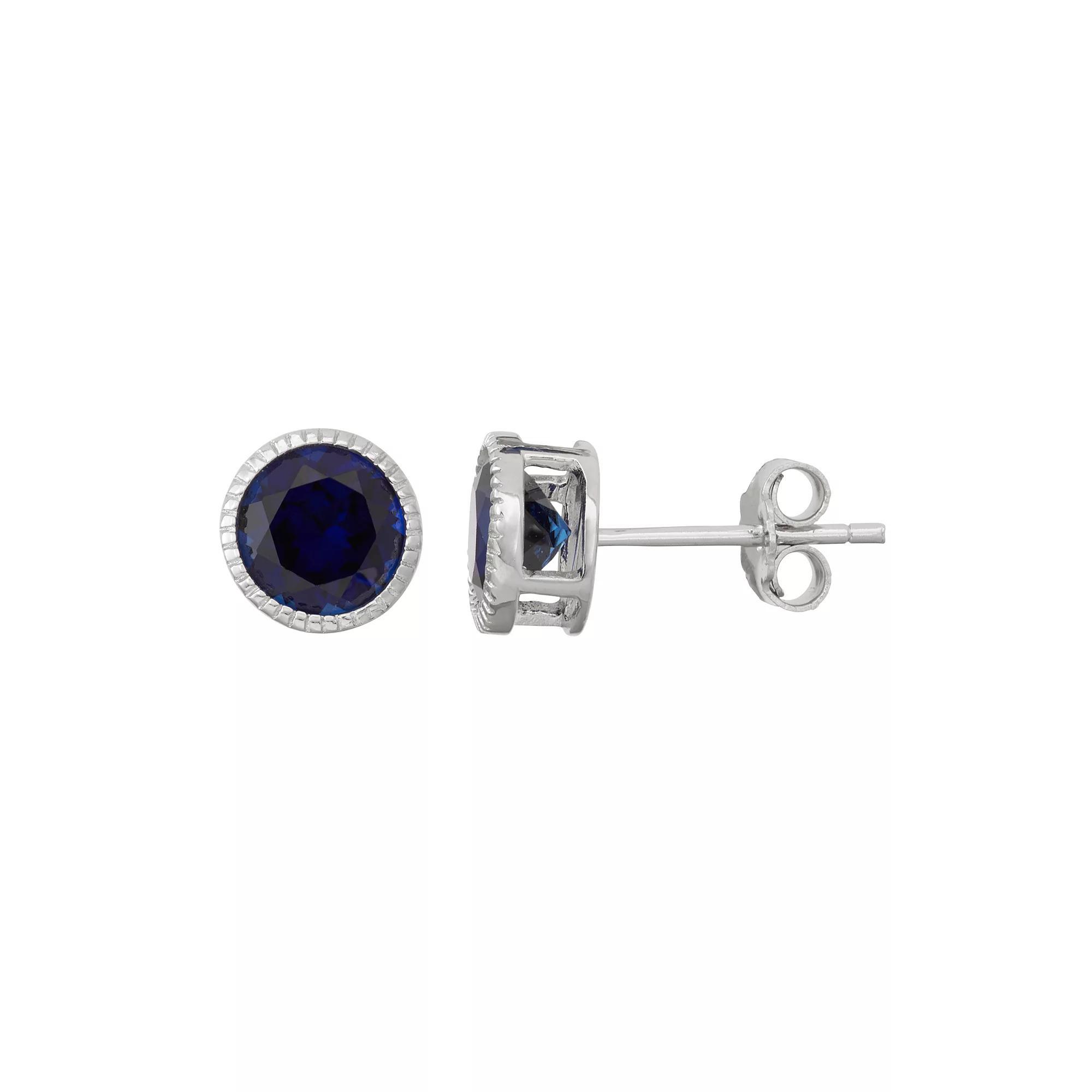 Designs by Gioelli Sterling Silver Lab-Created Sapphire Stud Earrings, Women's Product Image