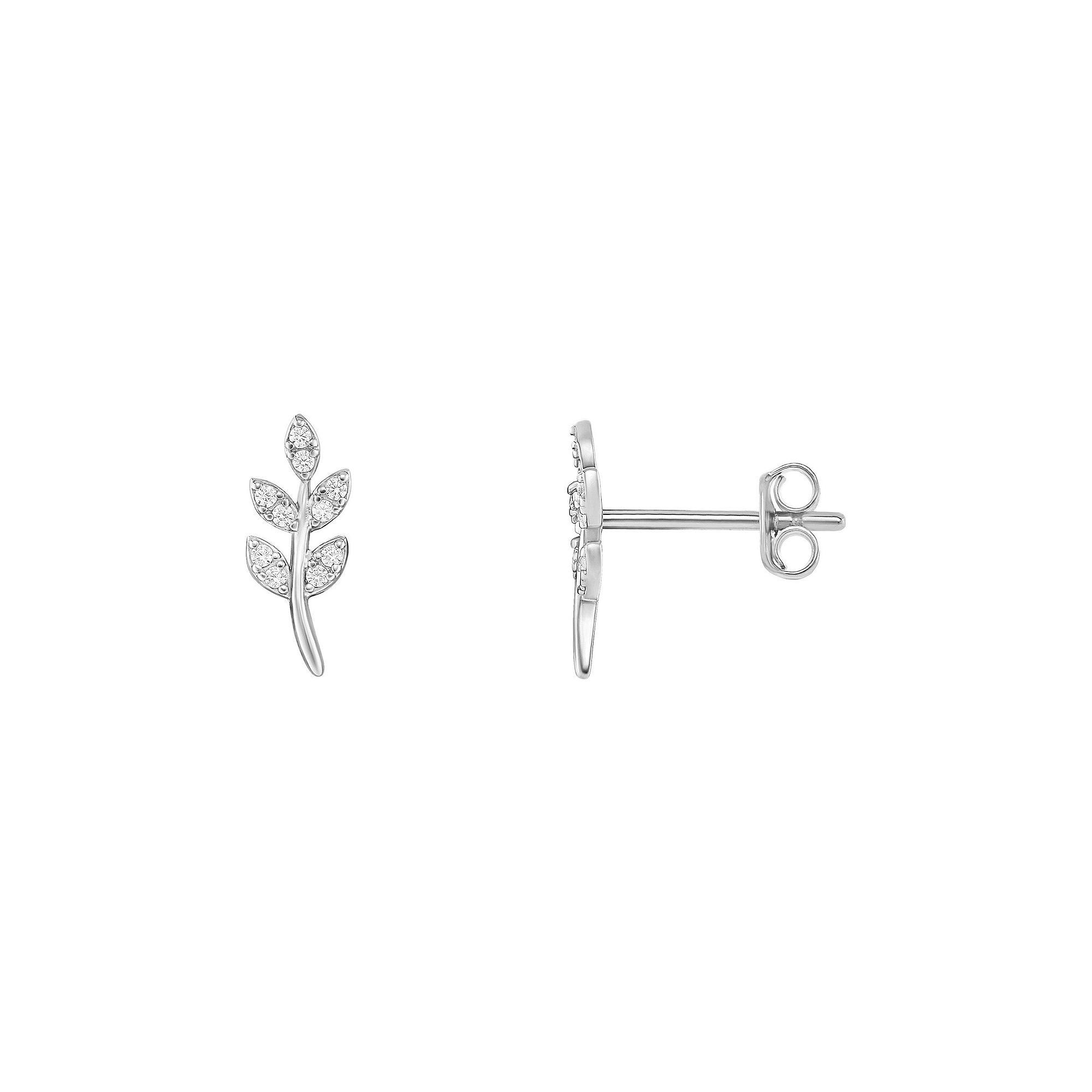 PRIMROSE Sterling Silver Cubic Zirconia Leaf Stud Earrings, Women's, Sterling Silver White Product Image