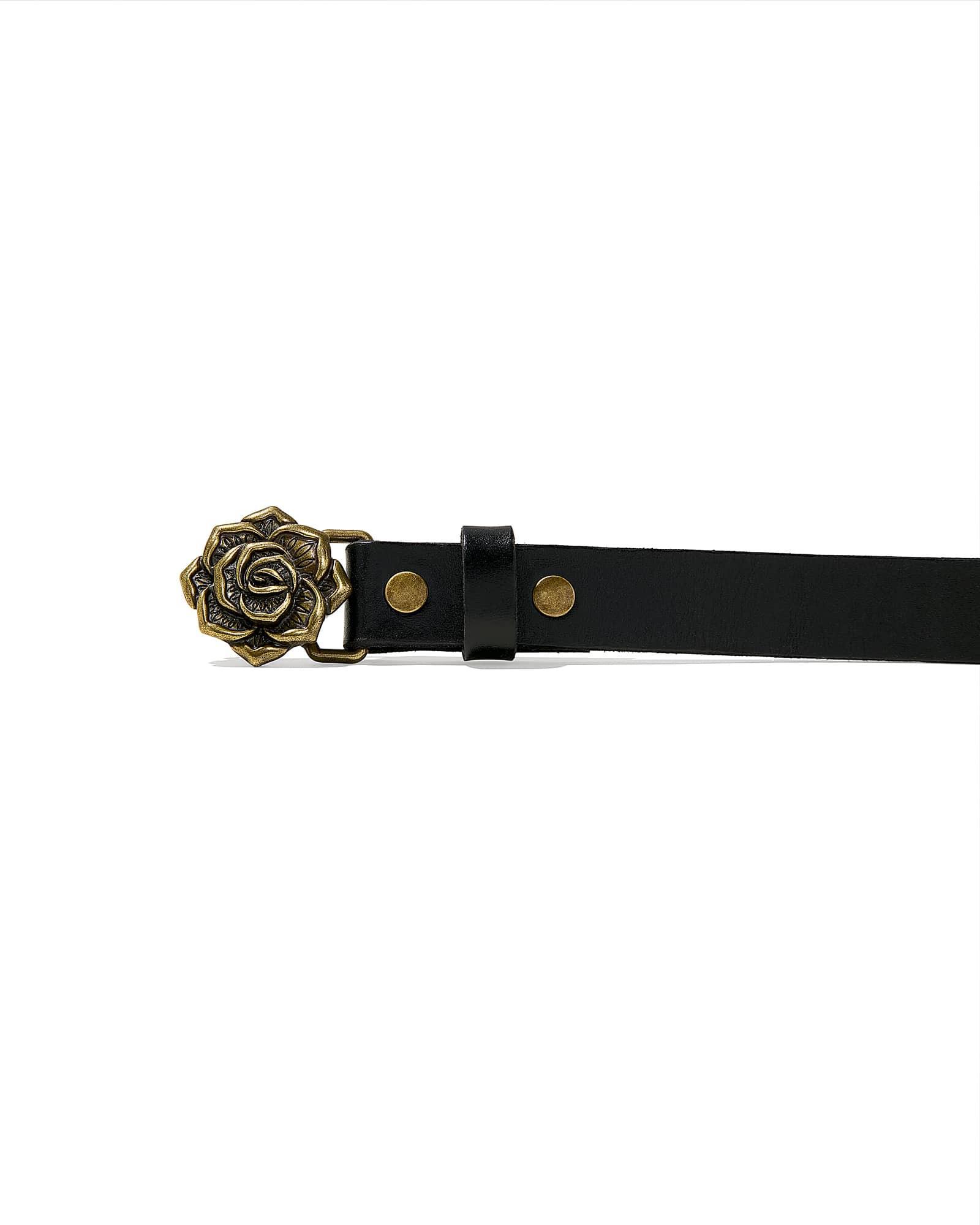 Rose Buckle Belt in Black Leather Product Image