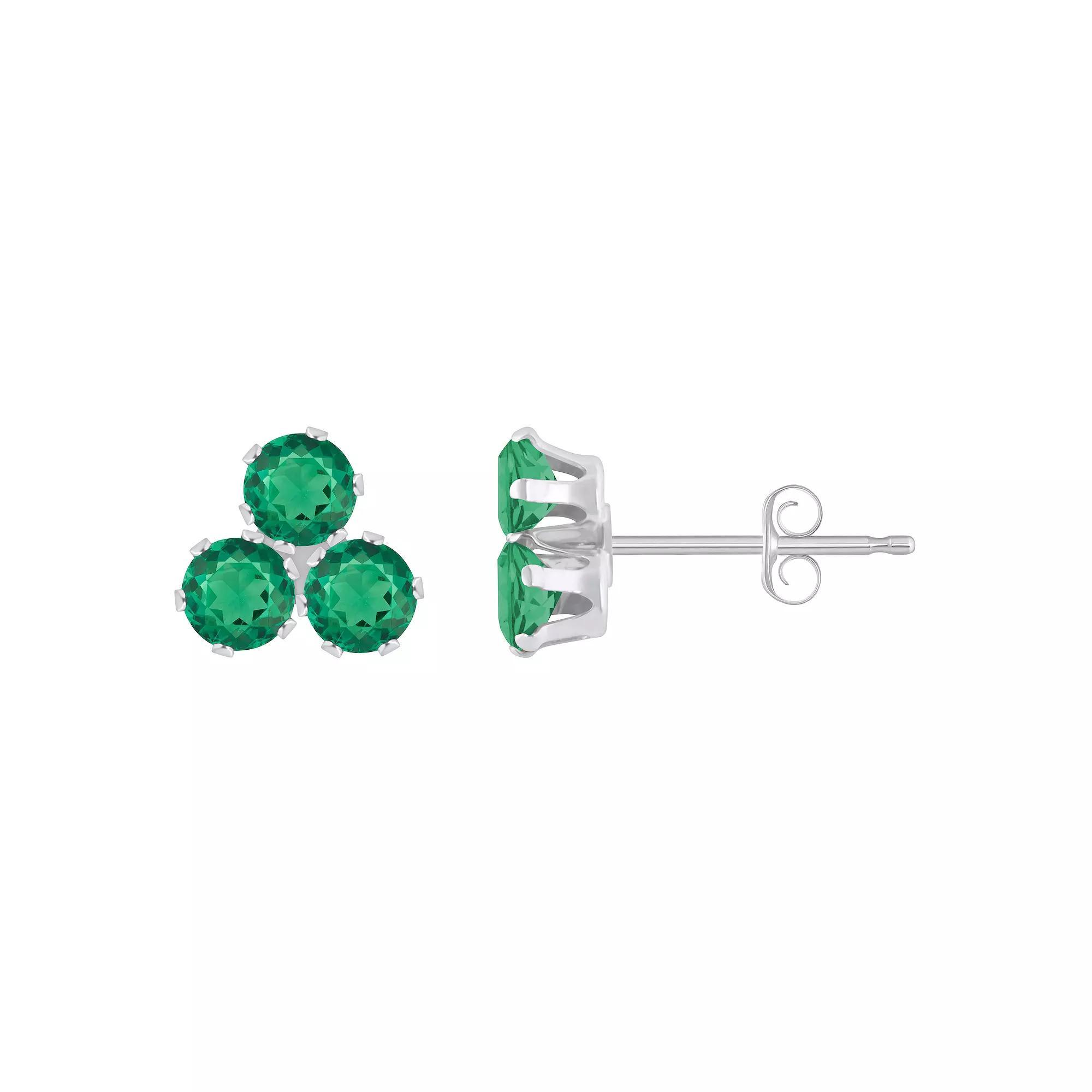 Celebration Gems 10k White Gold Round Lab-Created Gemstone Cluster Stud Earrings, Women's, Created Green Product Image