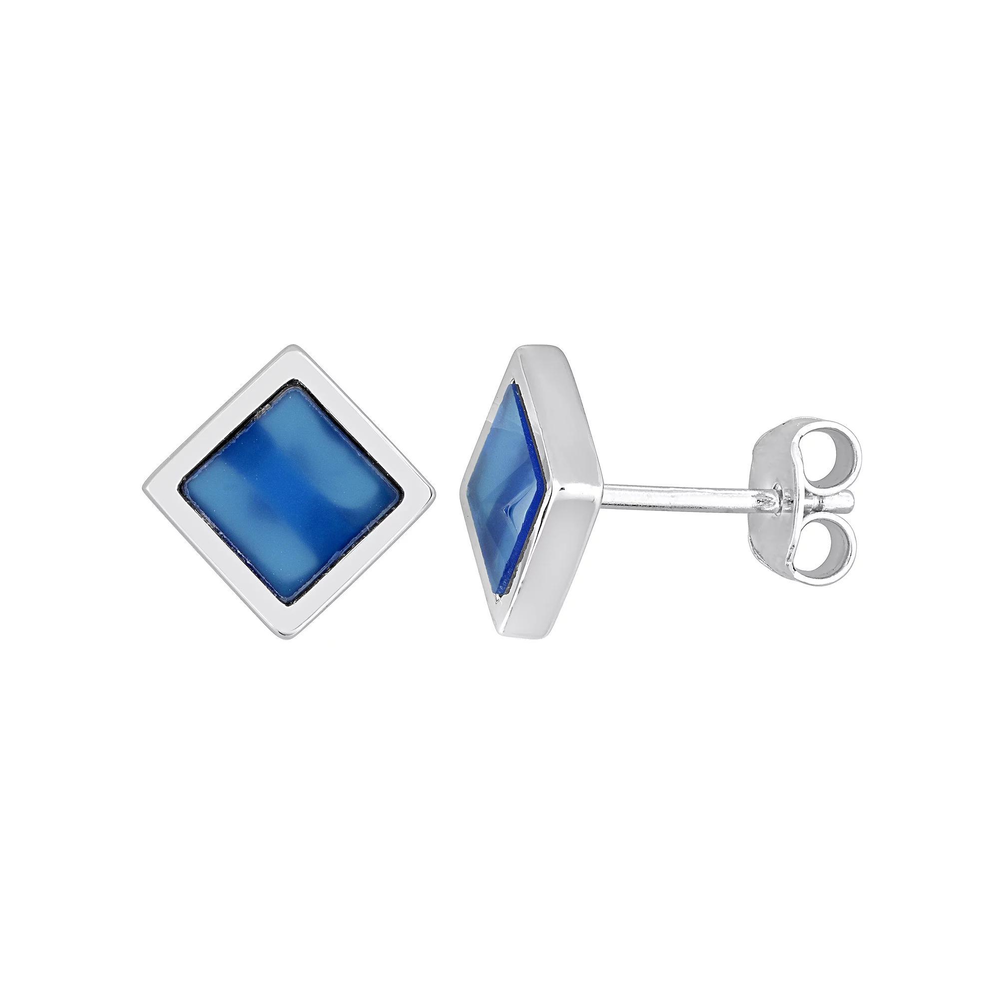 Stella Grace Sterling Silver Blue Agate Square Stud Earrings, Women's Product Image