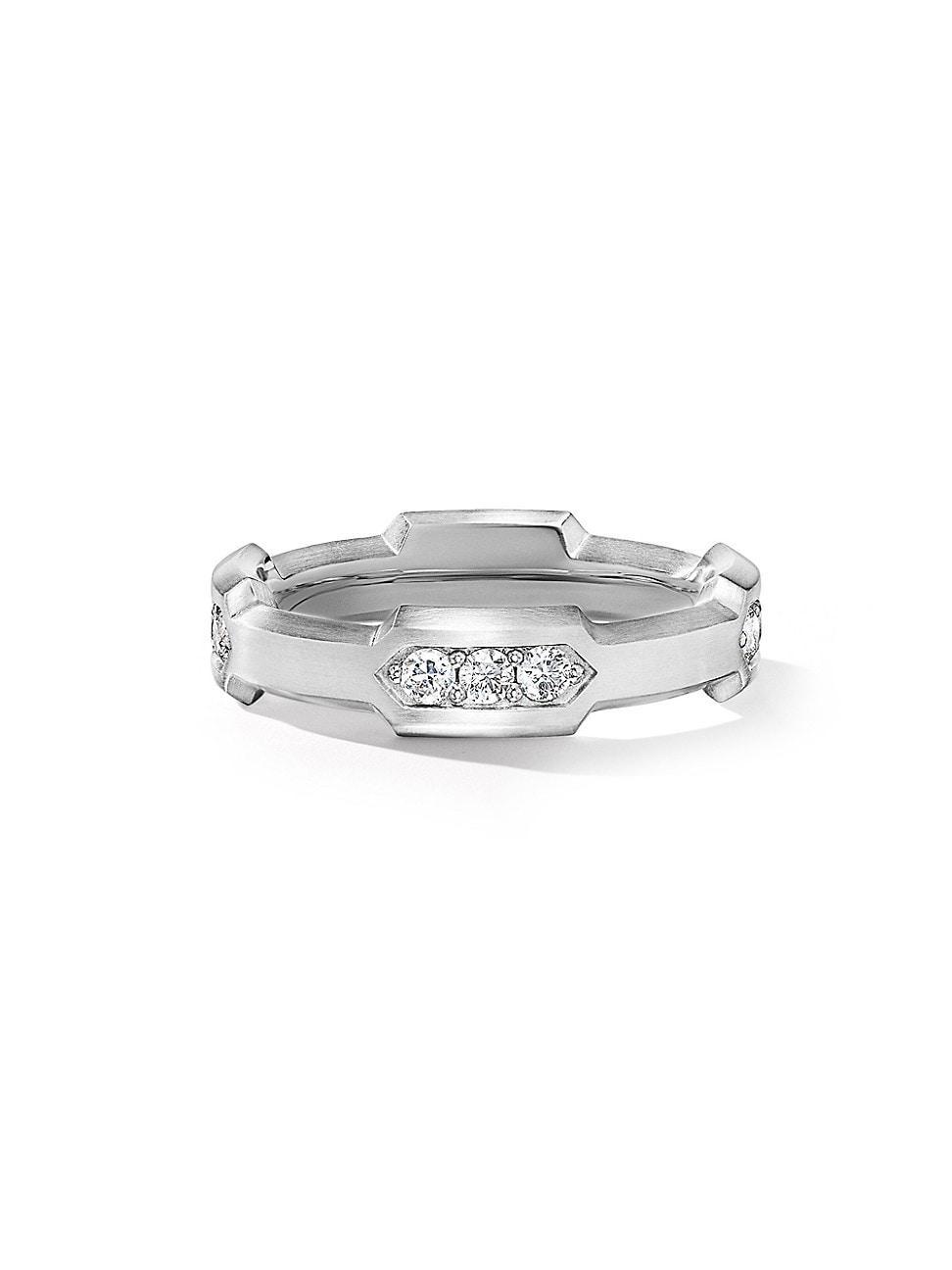 David Yurman Mens Hex Station Band Ring in Sterling with Diamonds, 6mm Product Image