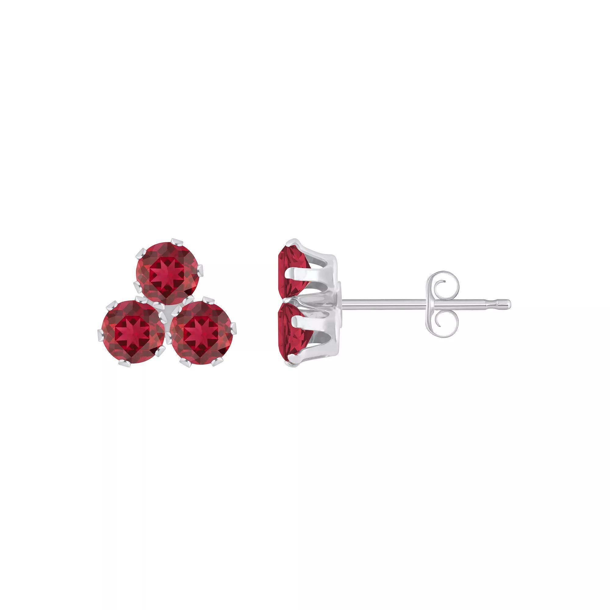 Celebration Gems 10k White Gold Round Lab-Created Gemstone Cluster Stud Earrings, Women's, Created Red Product Image