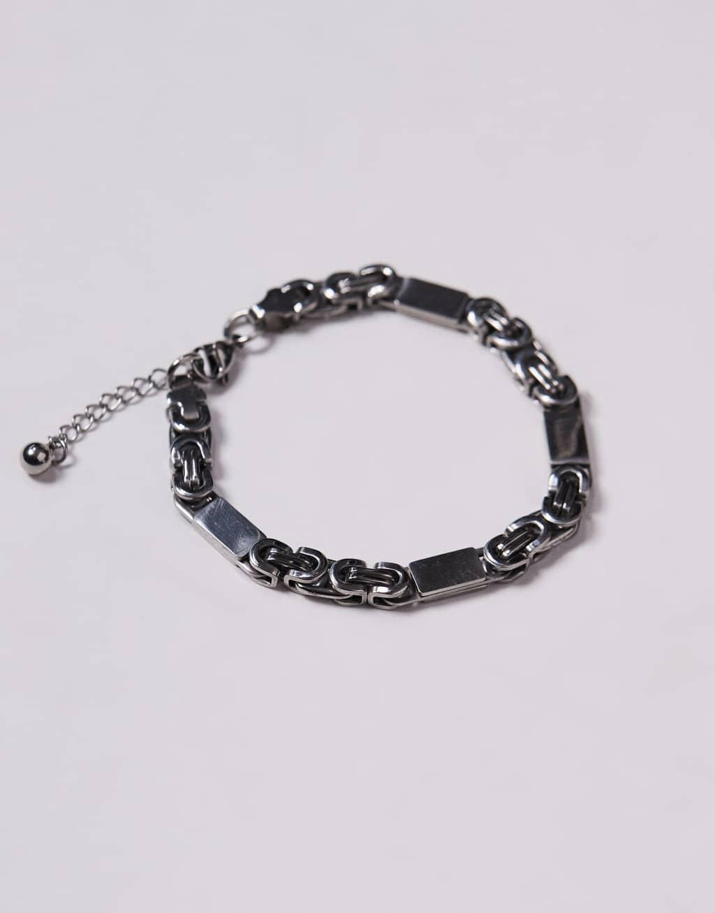 ASOS DESIGN waterproof stainless steel square link chain bracelet in silver tone Product Image