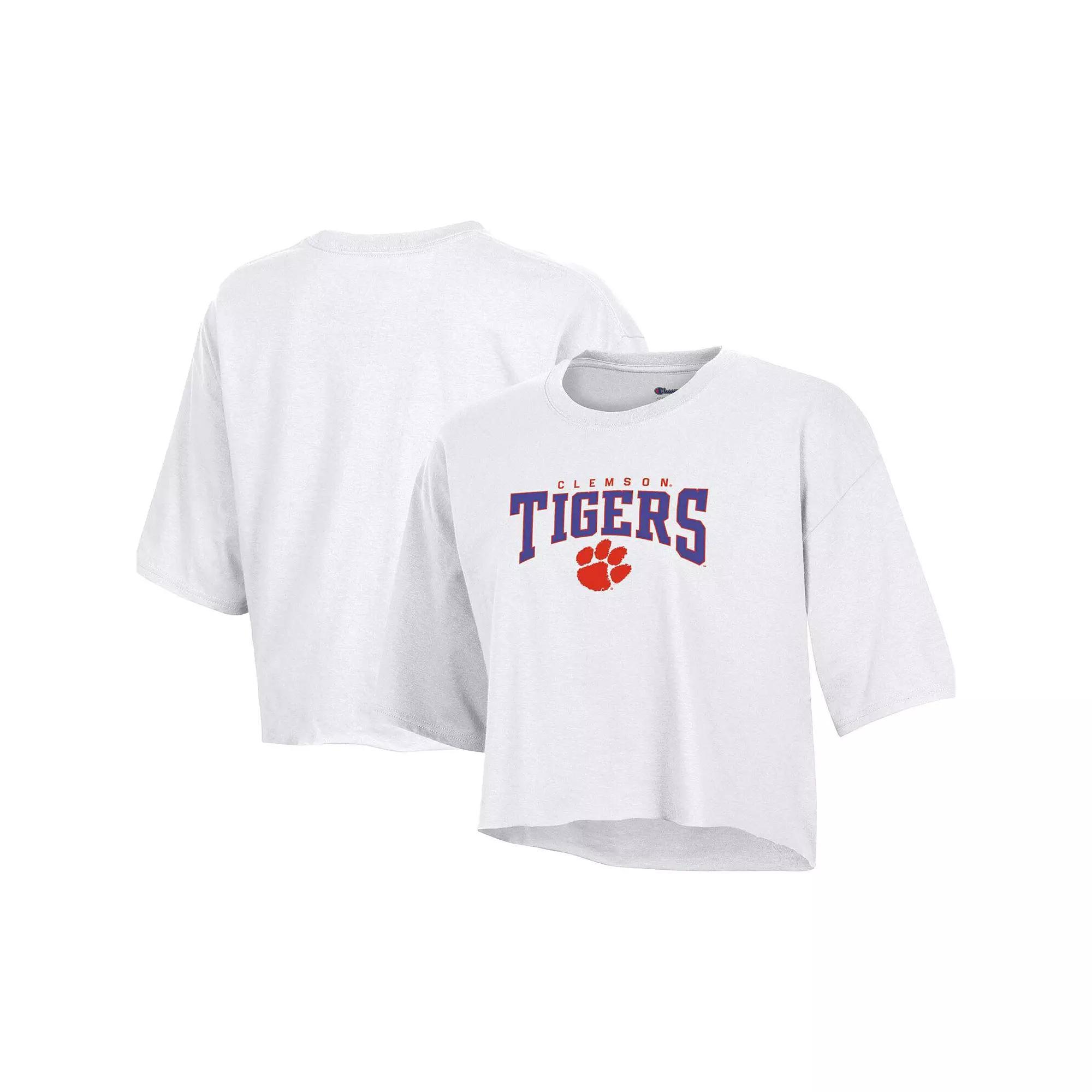 Women's Champion White Clemson Tigers Boyfriend Cropped T-Shirt,  Product Image